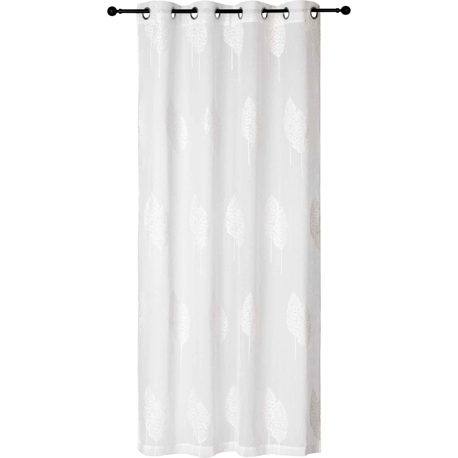 Rideau brodé avec motif de double feuille, blanc