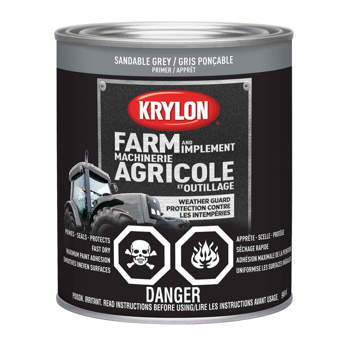 Apprêt pour machinerie agricole et outillage gris ponçable, 946 ml