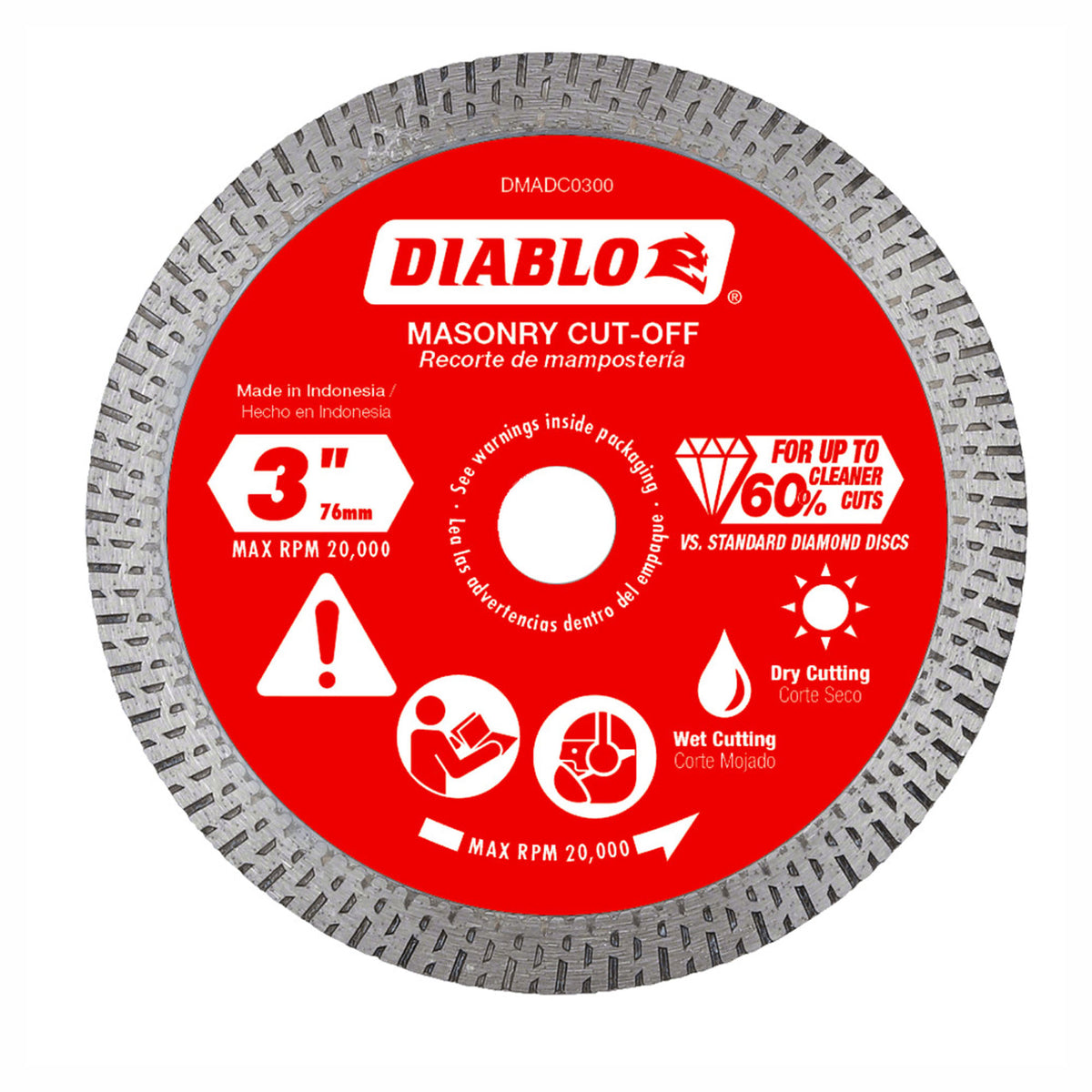 Disque de tronçonnage pour maçonnerie à bordure diamantée continue, 3"