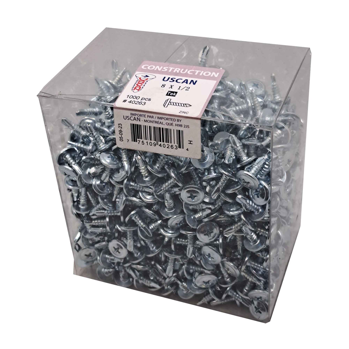 Vis plaquée zinc &quot;Tek&quot; pour charpente métallique, #8 x 1/2&quot; (1 000 unités)
