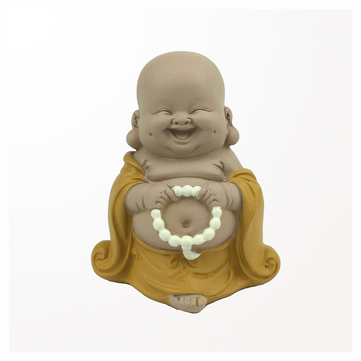 Statue de petit Bouddha en polyrésine « tenant des perles », 3-1/2" x 2-1/2" x 4 -1/4"