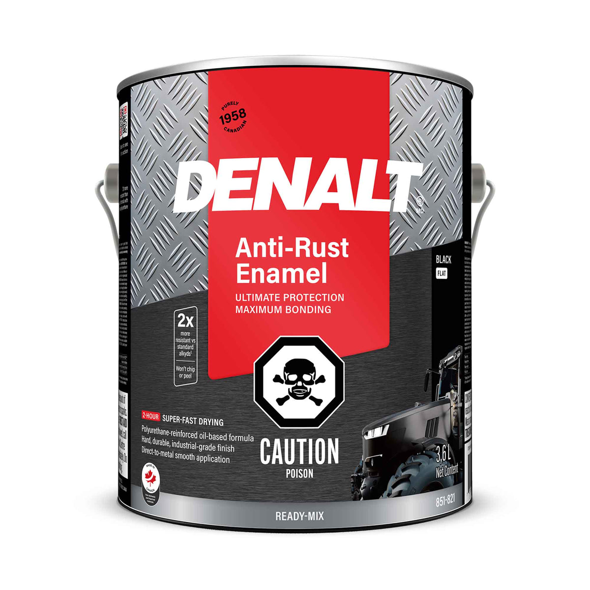 Émail antirouille à base d’huile noir mat, 3,6 L