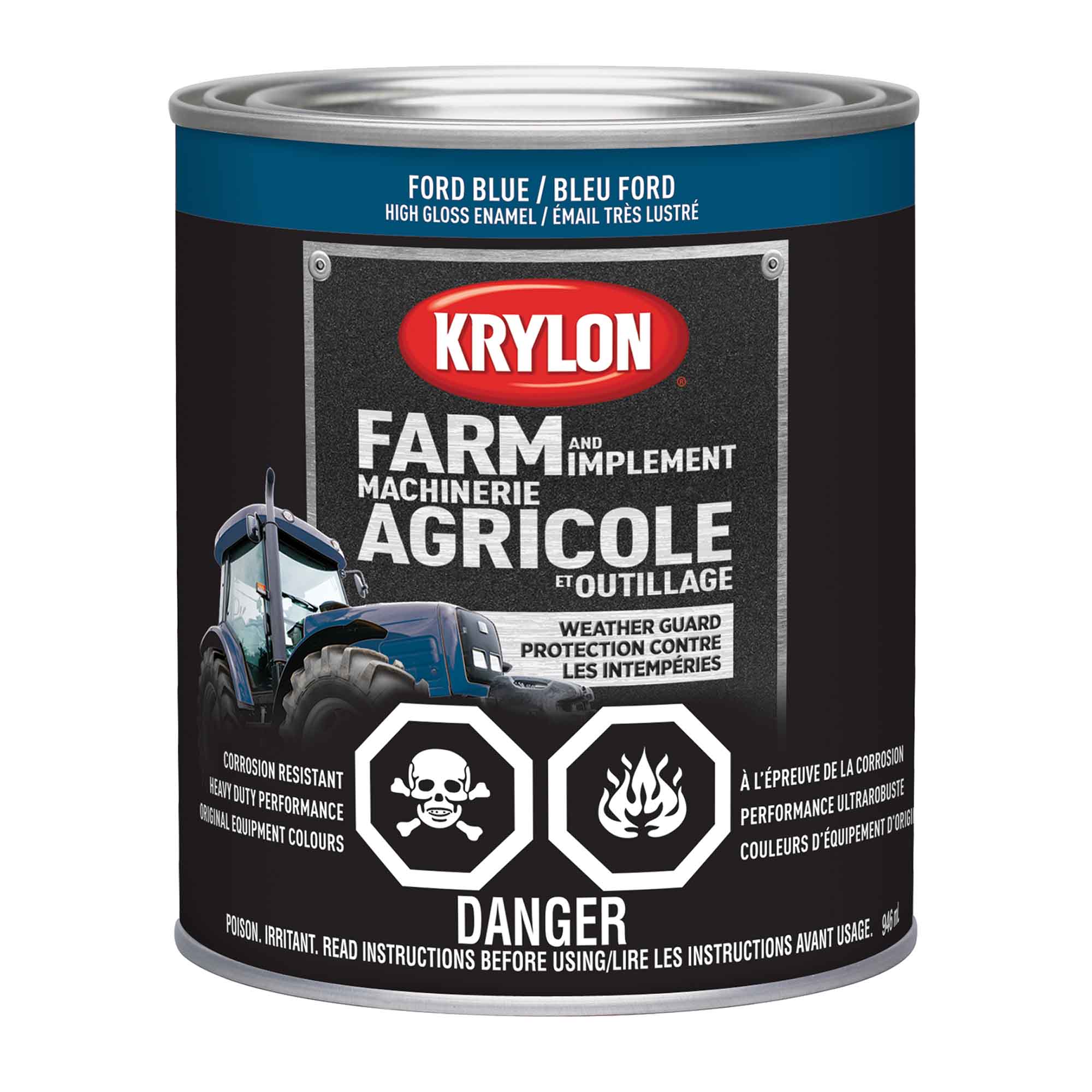 Peinture pour machinerie agricole et outillage émail très lustré bleu Ford, 946 ml