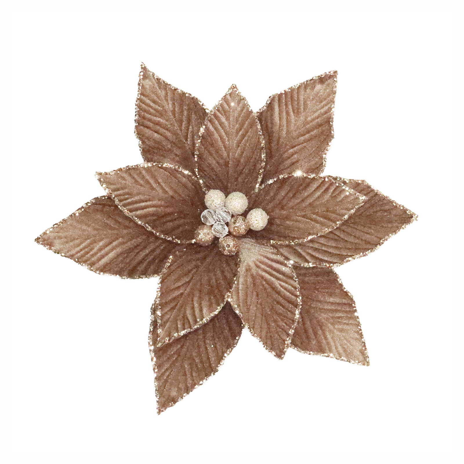 Poinsettia en velours côtelé avec bordure dorée, 12" (moka)