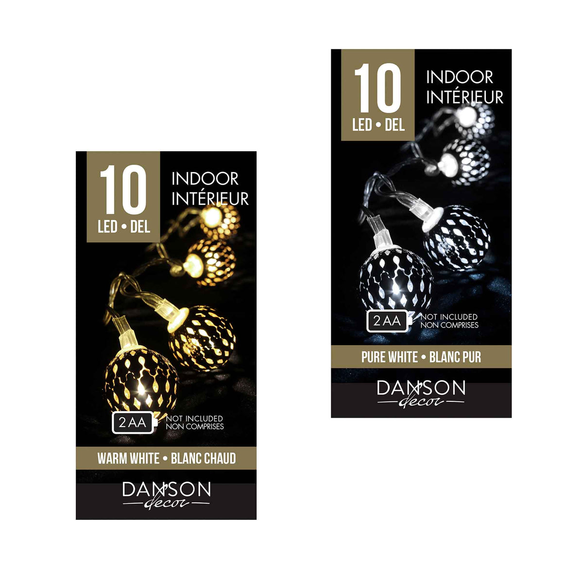 Jeu de 10 lumières DEL avec boules métalliques, choix entre 2 modèles