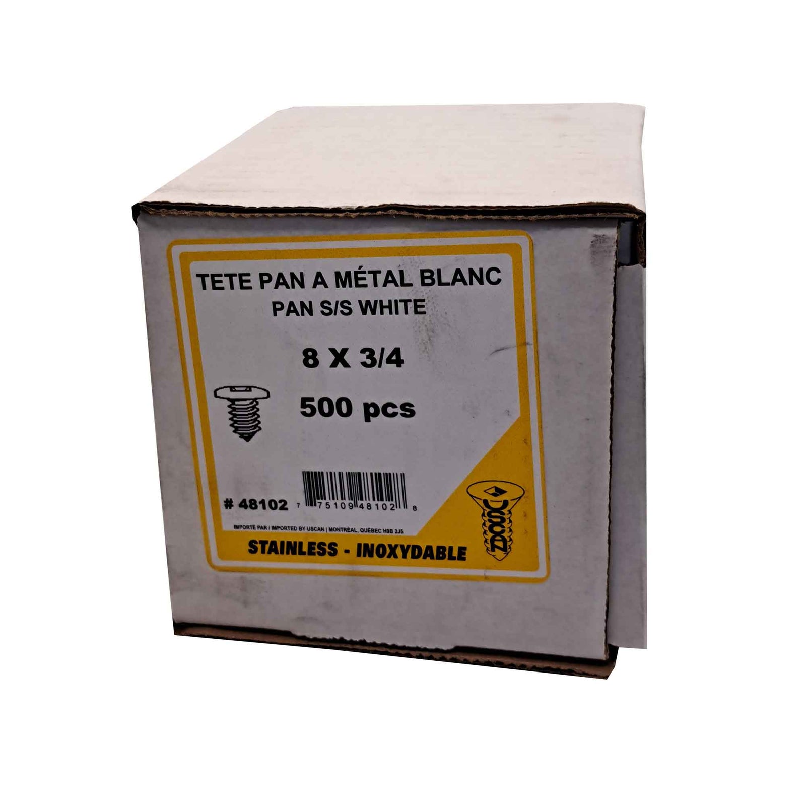 Vis à tête ronde blanche en acier inoxydable, #8 x 3/4" (500 unités)