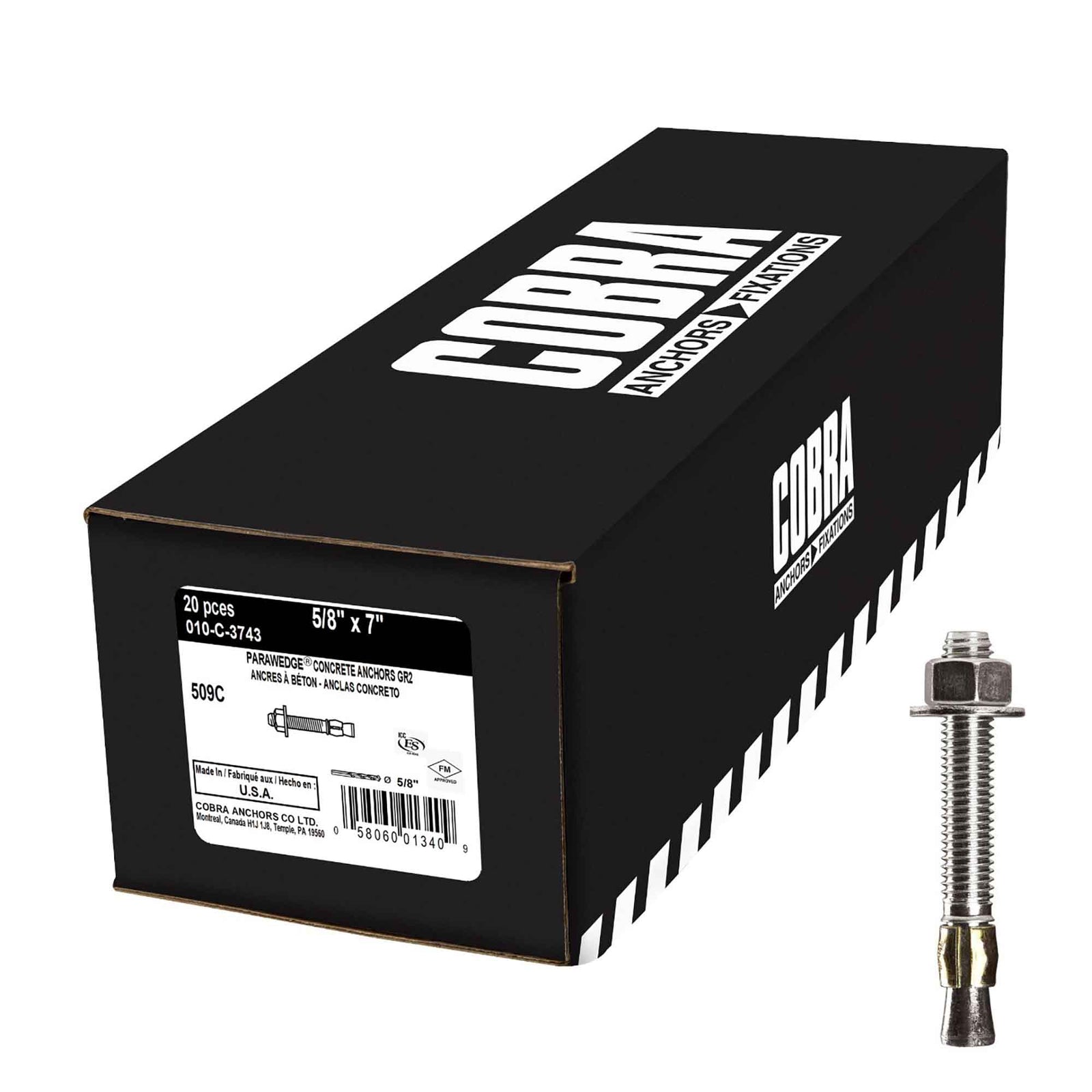 Ancrage à béton plaqué zinc Parawedge, 5/8" x 7" (20 unités) 