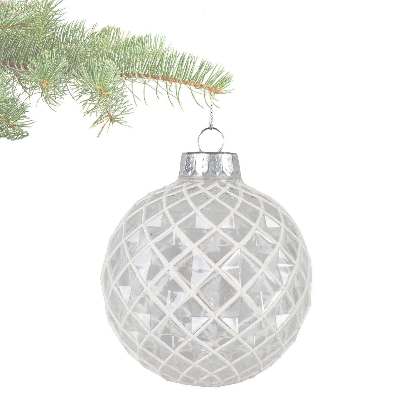 Ornement Boule claire avec lignes blanches de 9,5 cm 