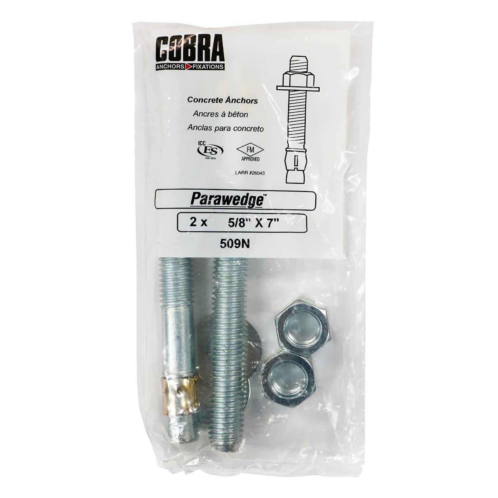 Ancrage à béton plaqué zinc Parawedge, 5/8" x 7" (2 unités)  