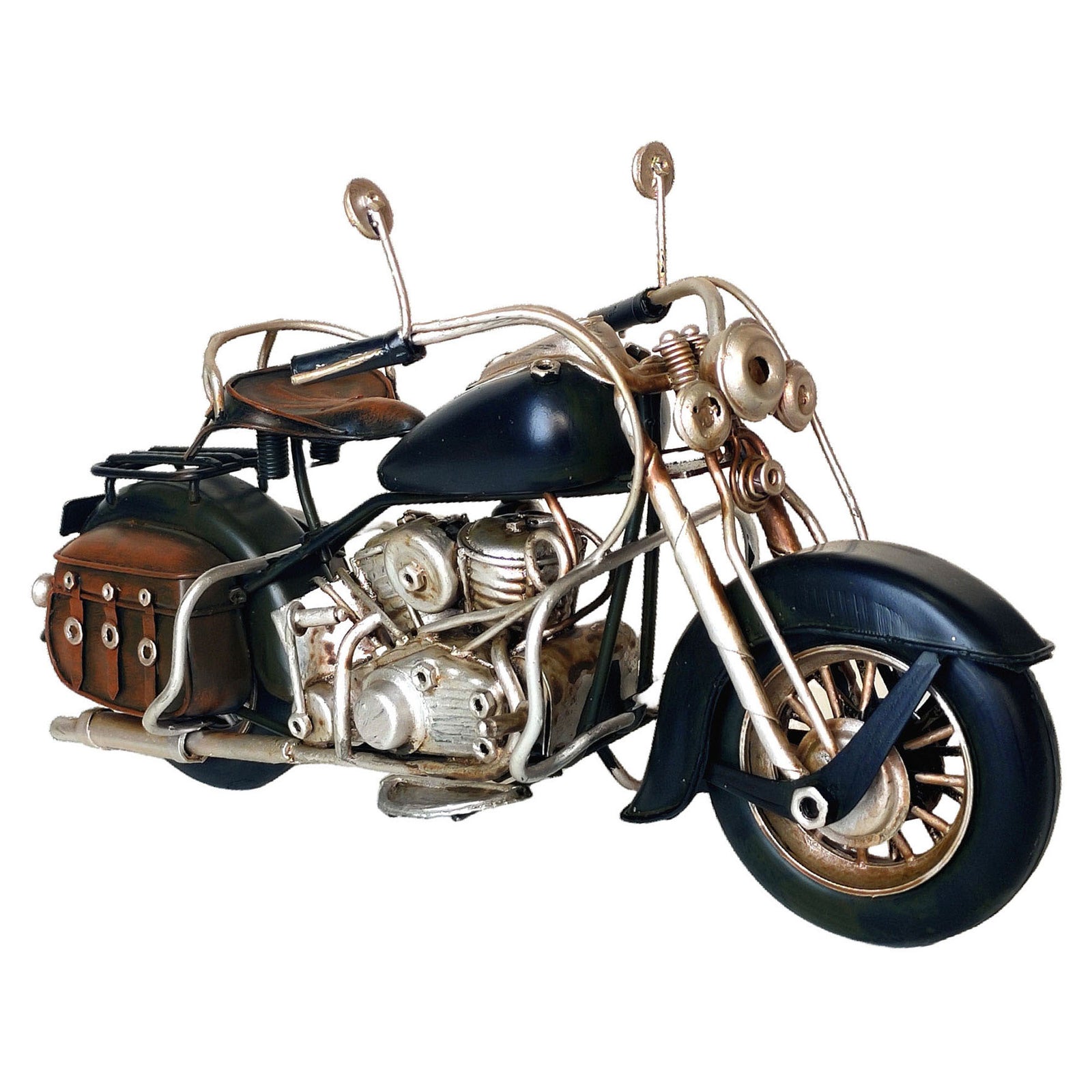Moto classique en métal noire, 11" x 4-1/4'' x 6"