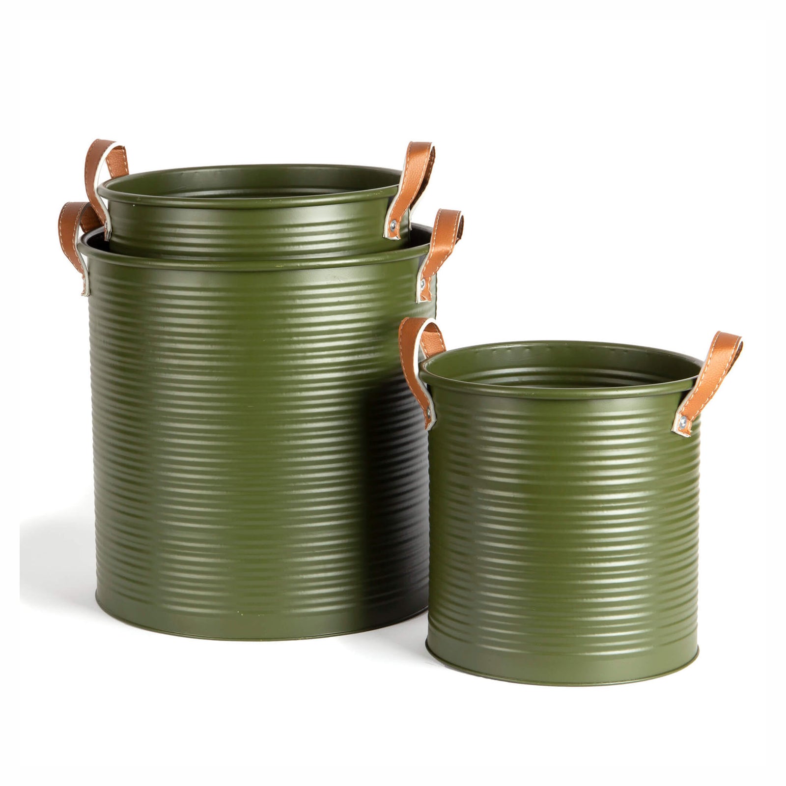 Seau décoratif en métal vert foncé, grand