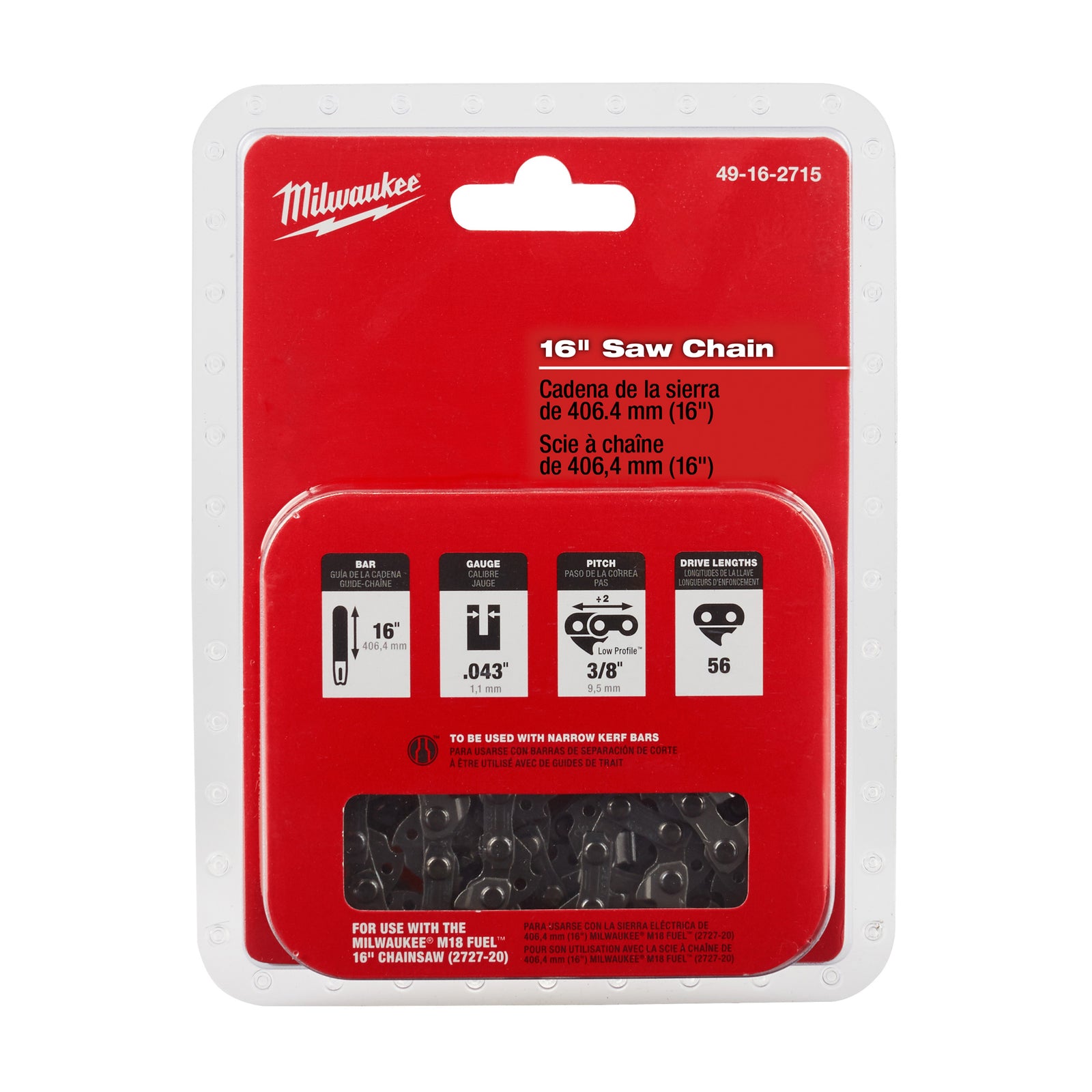 Chaîne de scie à chaîne de 16''