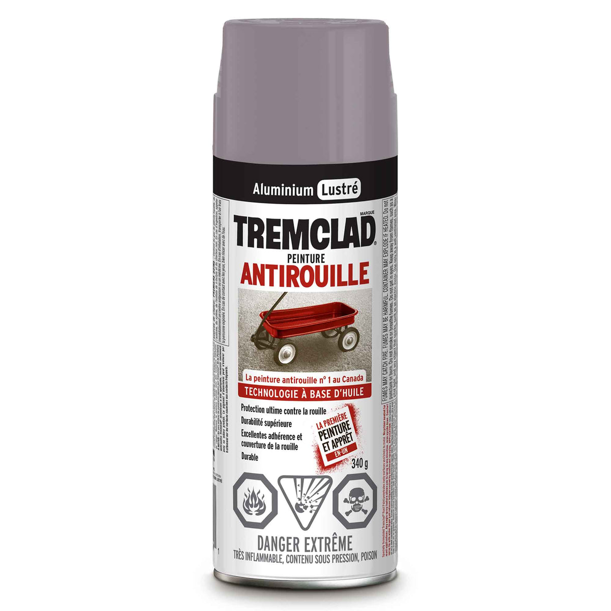 Tremclad peinture aérosol antirouille à base d&#39;huile aluminium lustré, 340 g