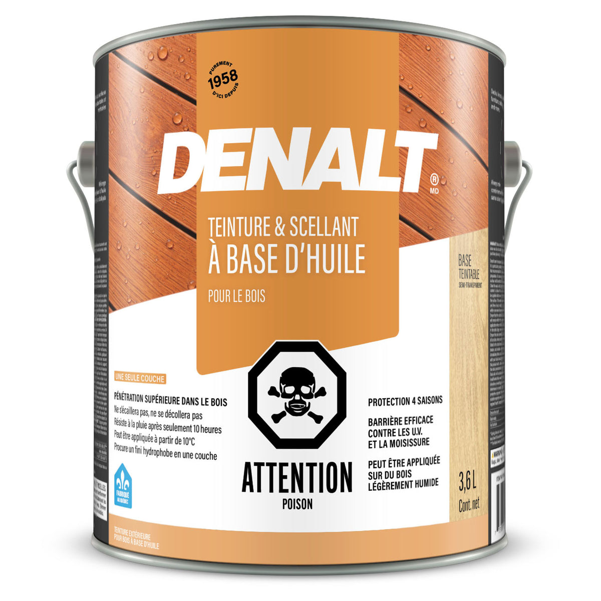 Teinture et scellant à base d’huile semi-transparent, 3,6 L (base teintable)