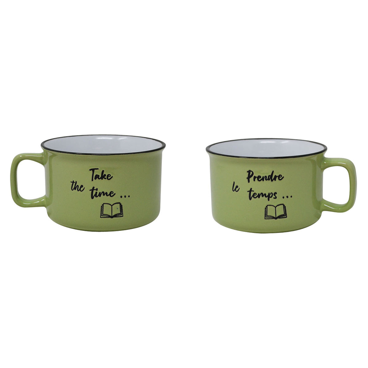 Tasse en céramique avec inscription "Prendre le temps", 4,92" x 3,93" x 2,95" (12,5 cm x 10 cm x 7,5 cm)