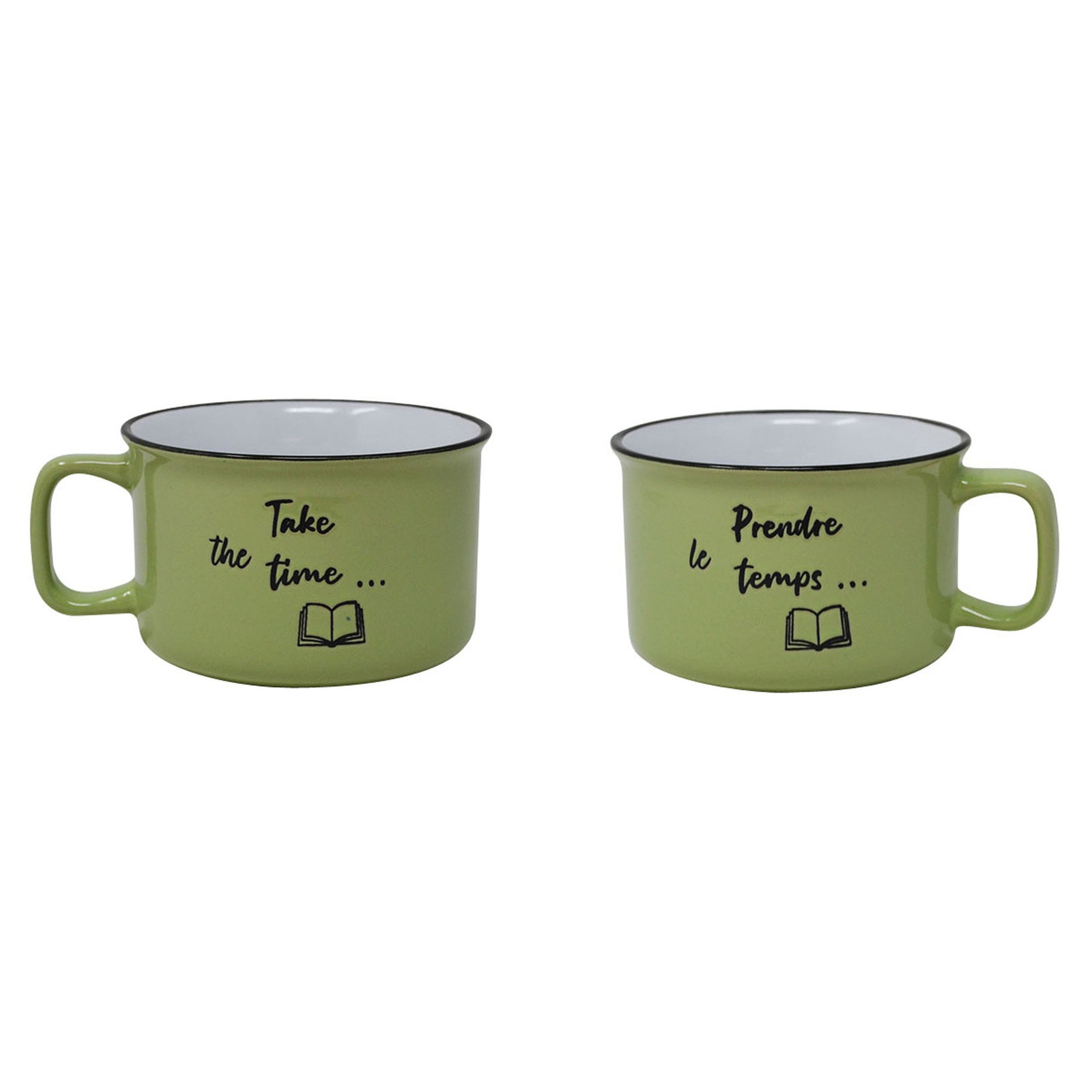 Tasse en céramique avec inscription "Prendre le temps", 4,92" x 3,93" x 2,95" (12,5 cm x 10 cm x 7,5 cm)