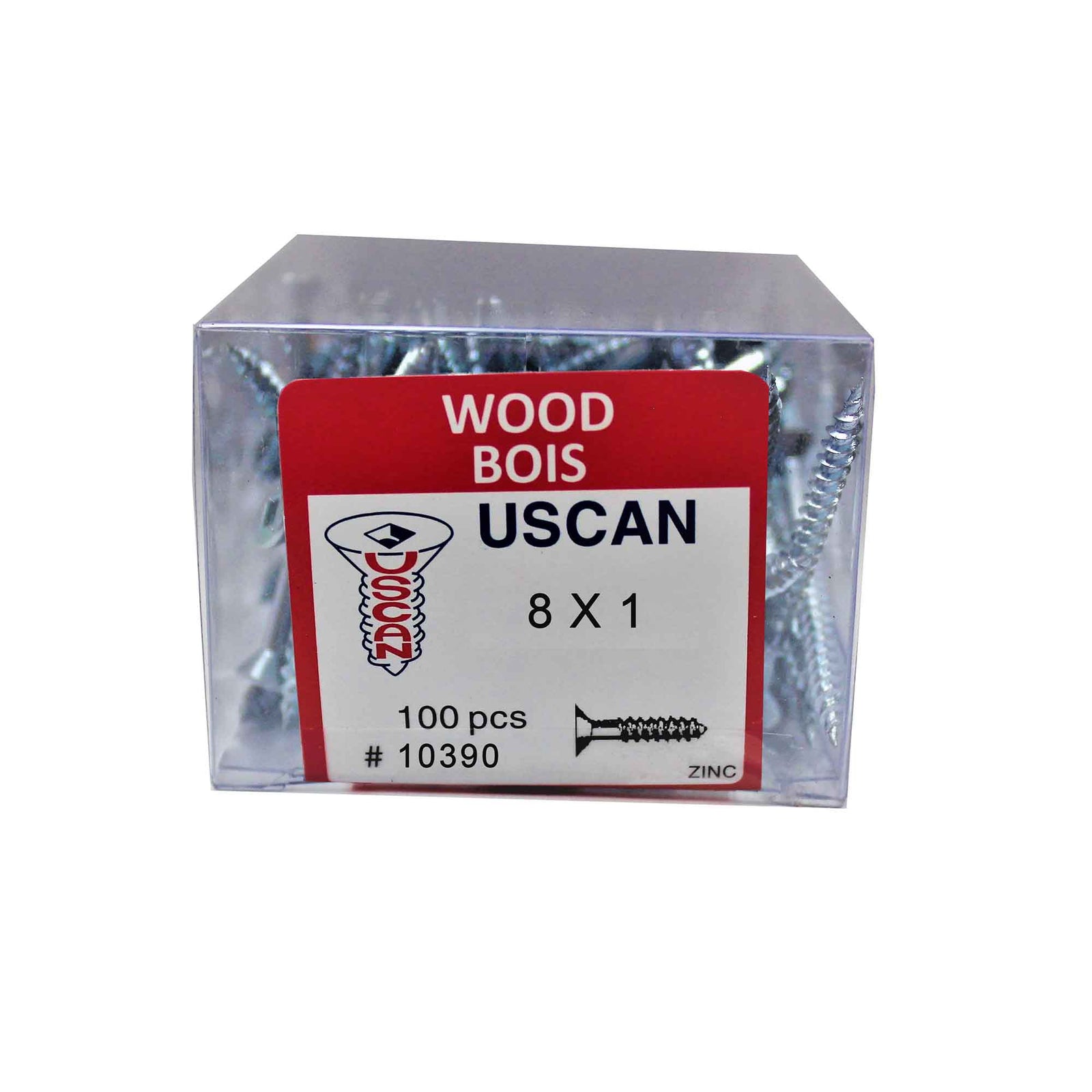 Vis à bois à tête plate plaquée zinc, #8 x 1" (100 unités)