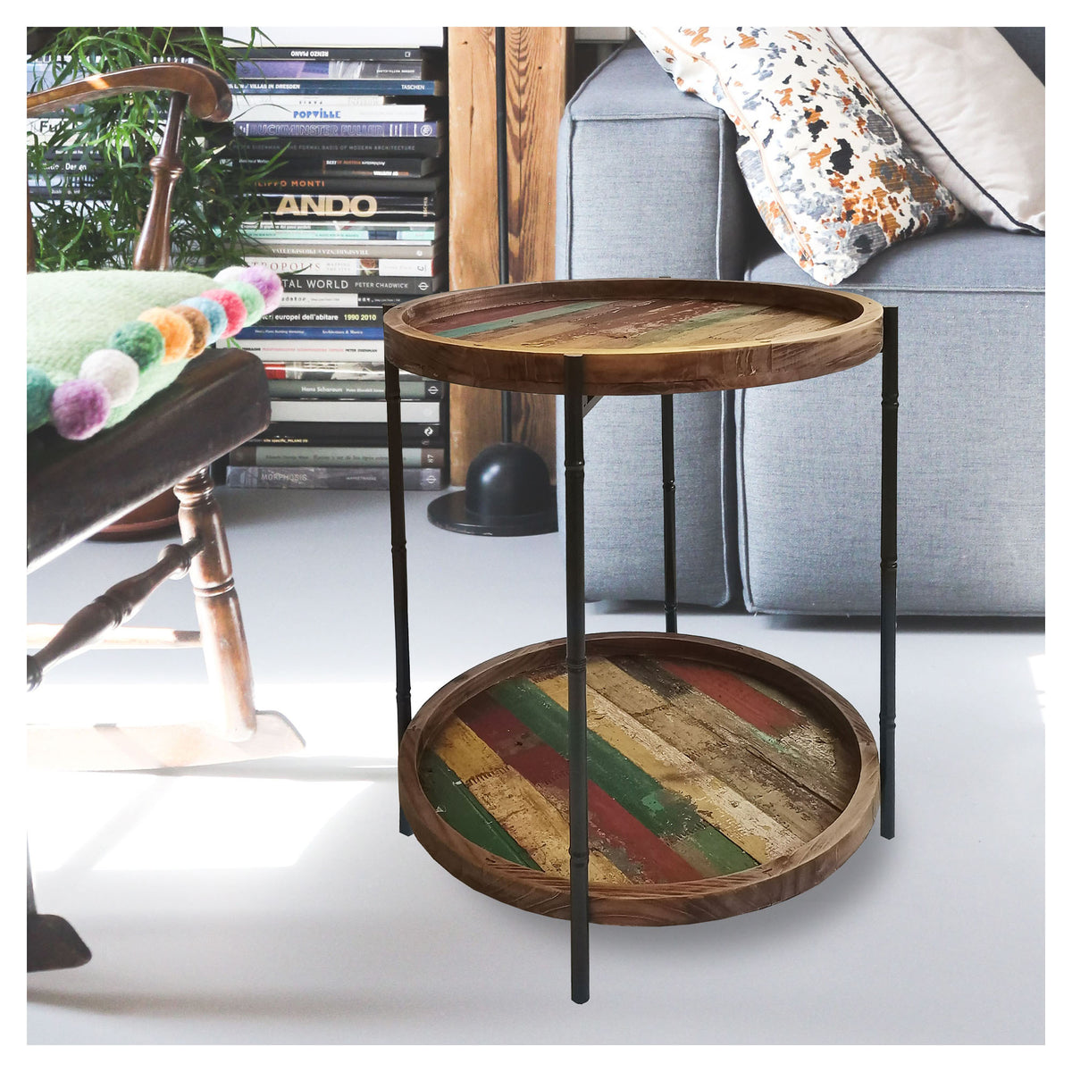 Table d’appoint ronde en bois et métal, 22" x 24-1/2"