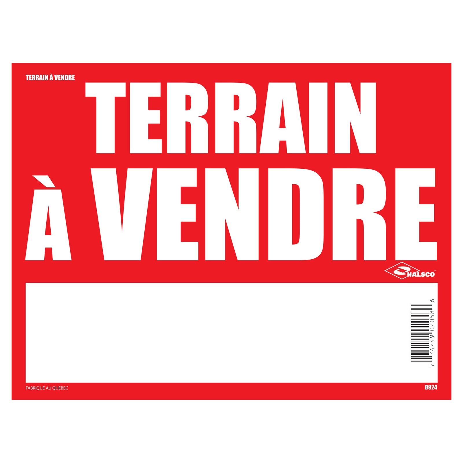 Affiche ''Terrain à vendre'', 12" x 16"