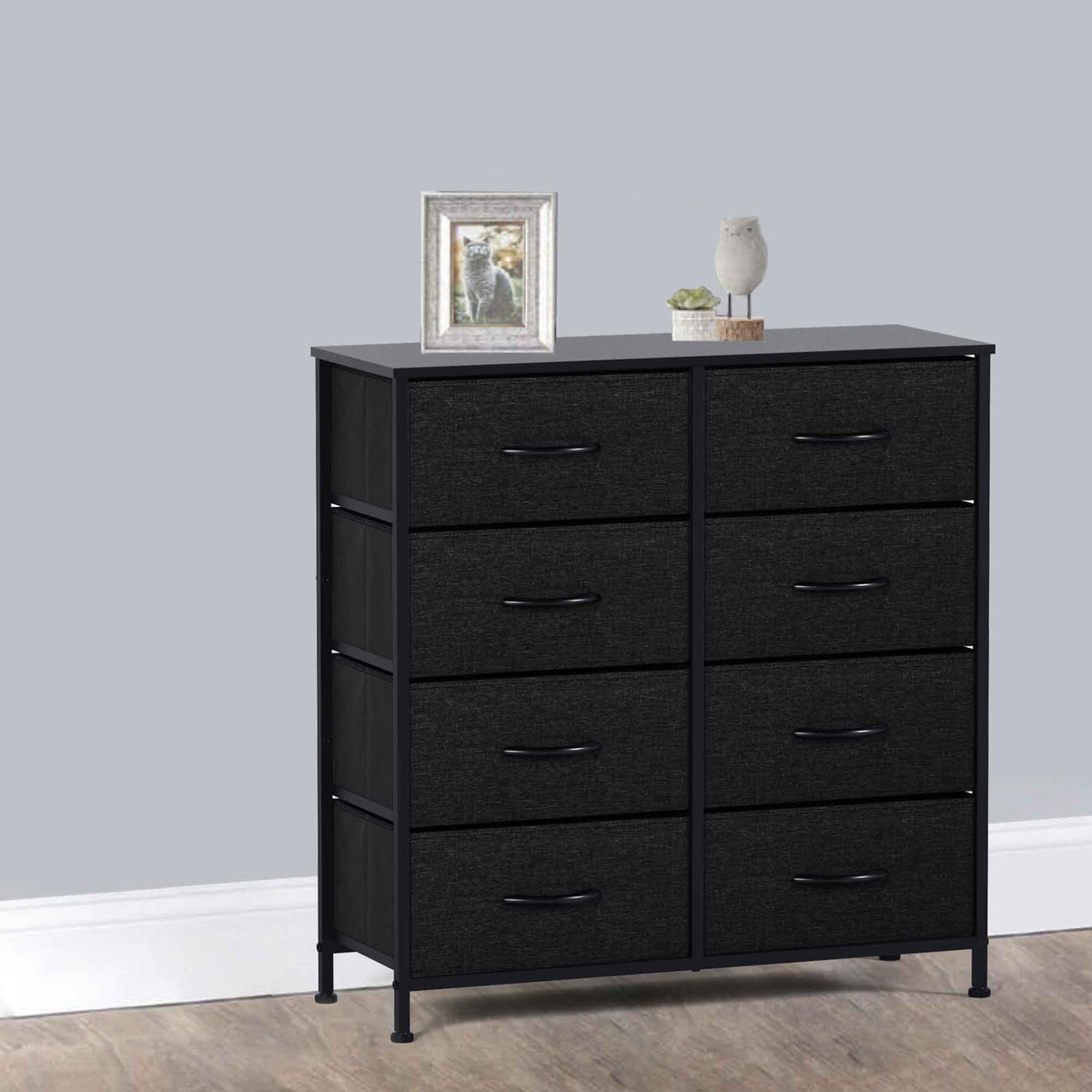 Meuble de rangement à 8 tiroirs en tissu, noir