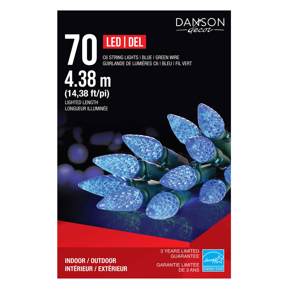 Guirlande de 70 lumières C6 DEL de 14,38' (4,38 m), bleu 