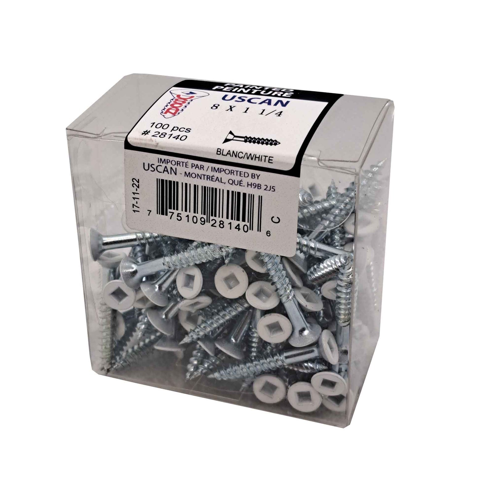 Vis à bois à tête plate de couleur blanche, #8 x 1-1/4" (100 unités)