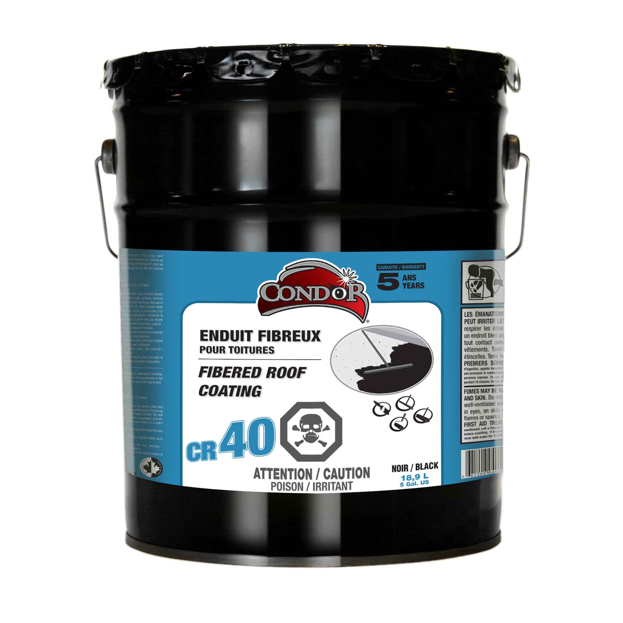 Enduit fibreux pour imperméabiliser le béton, la maçonnerie et les toitures CR 40, 18,9 L