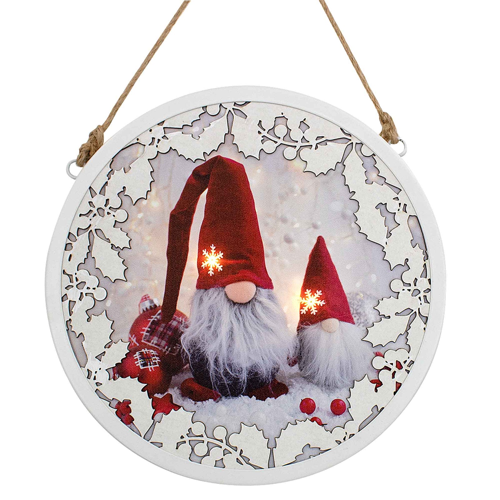 Cadre rond avec gnomes et éclairage DEL, 11''