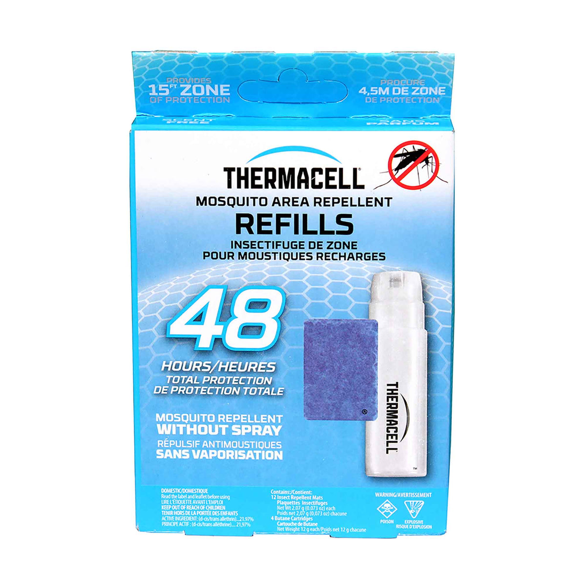 Recharge à insectifuge à moustiques de 48 heures de protection totale, 4 cartouches et 12 tampons