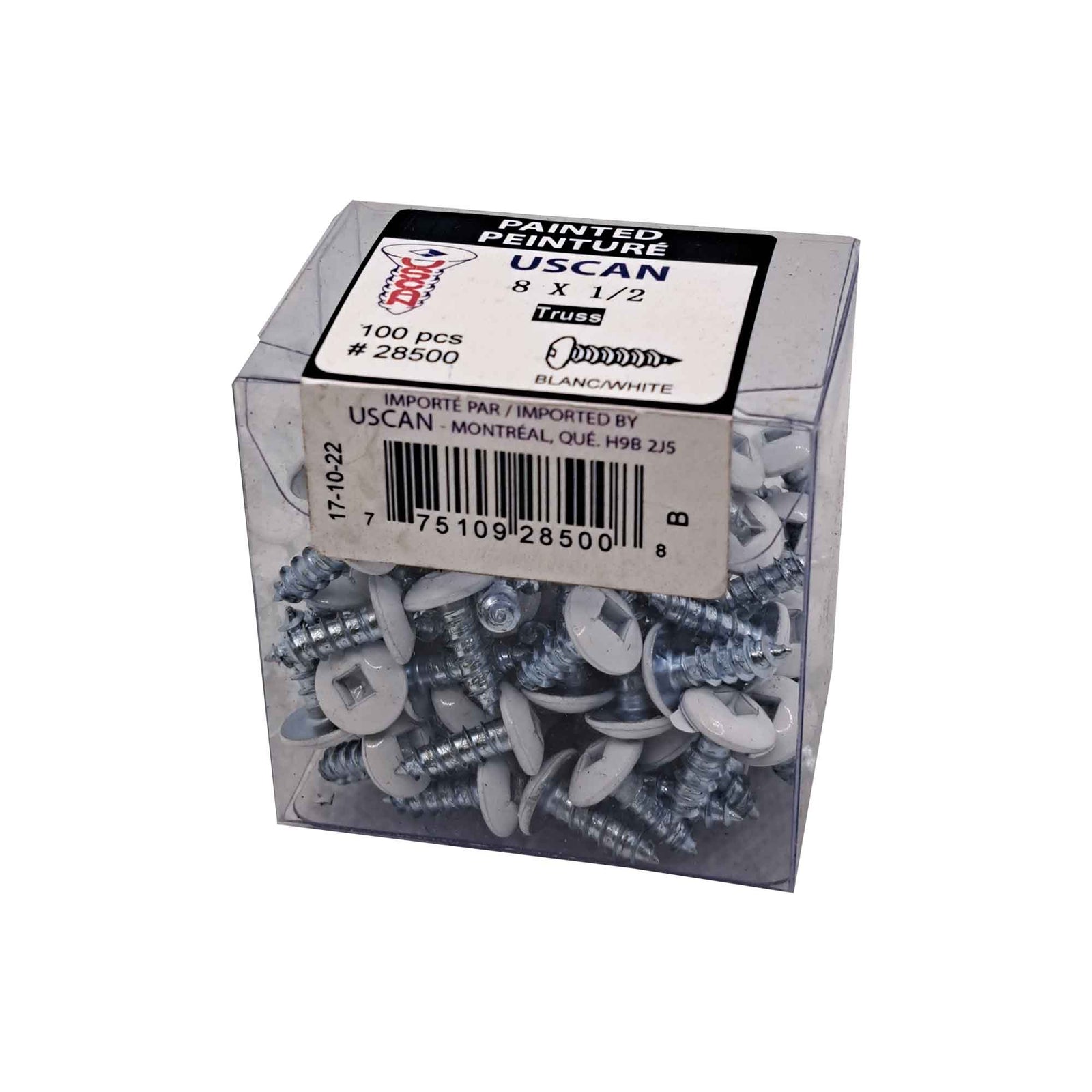 Vis à métal à tête évasée blanche, #8 x 1/2" (100 unités)