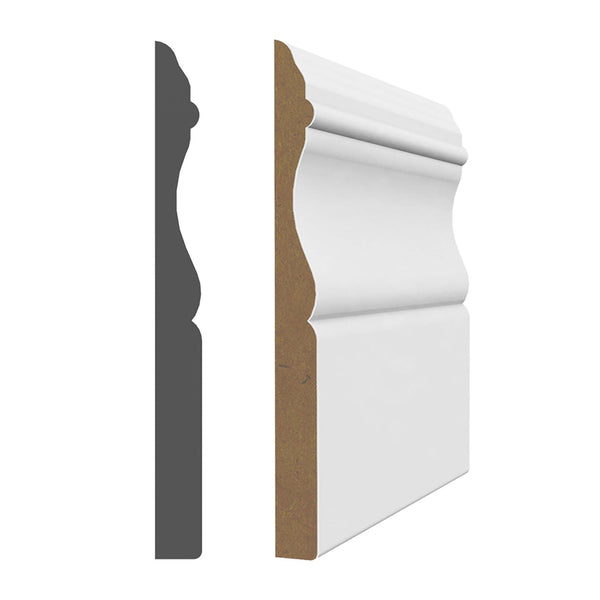 Colonial Interior Baseboard Style White Prepainted Colonial Style Wood-Fiber Baseboard, 8' x 3-7/8