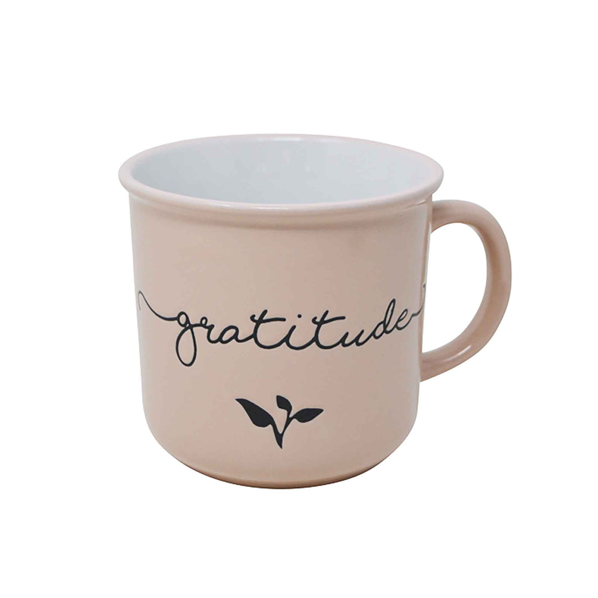 Tasse de céramique avec écriture en noir &#39;&#39;gratitude&#39;&#39;, beige