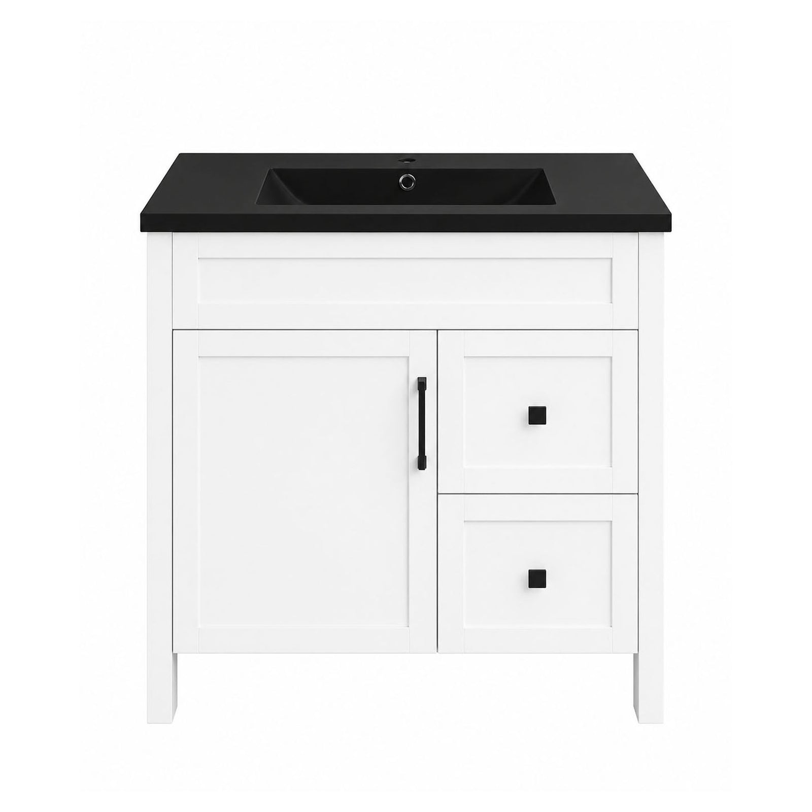 Vanité autoportante Nord en blanc mat avec lavabo Mag en noir mat, 29-3/4'' x 21-1/4'' x 34''