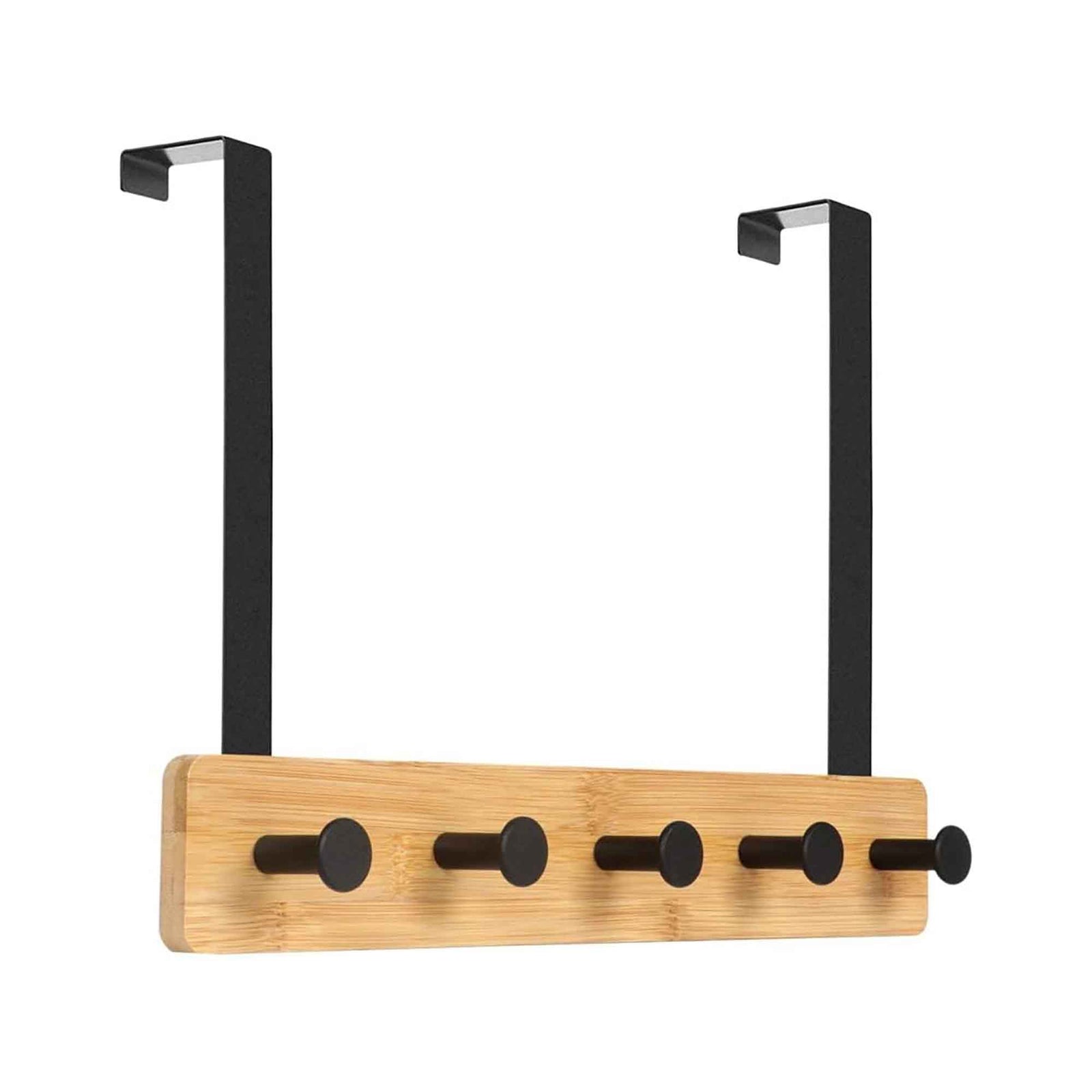 Support noir pour dessus de porte en métal avec bambou, 5 crochets
