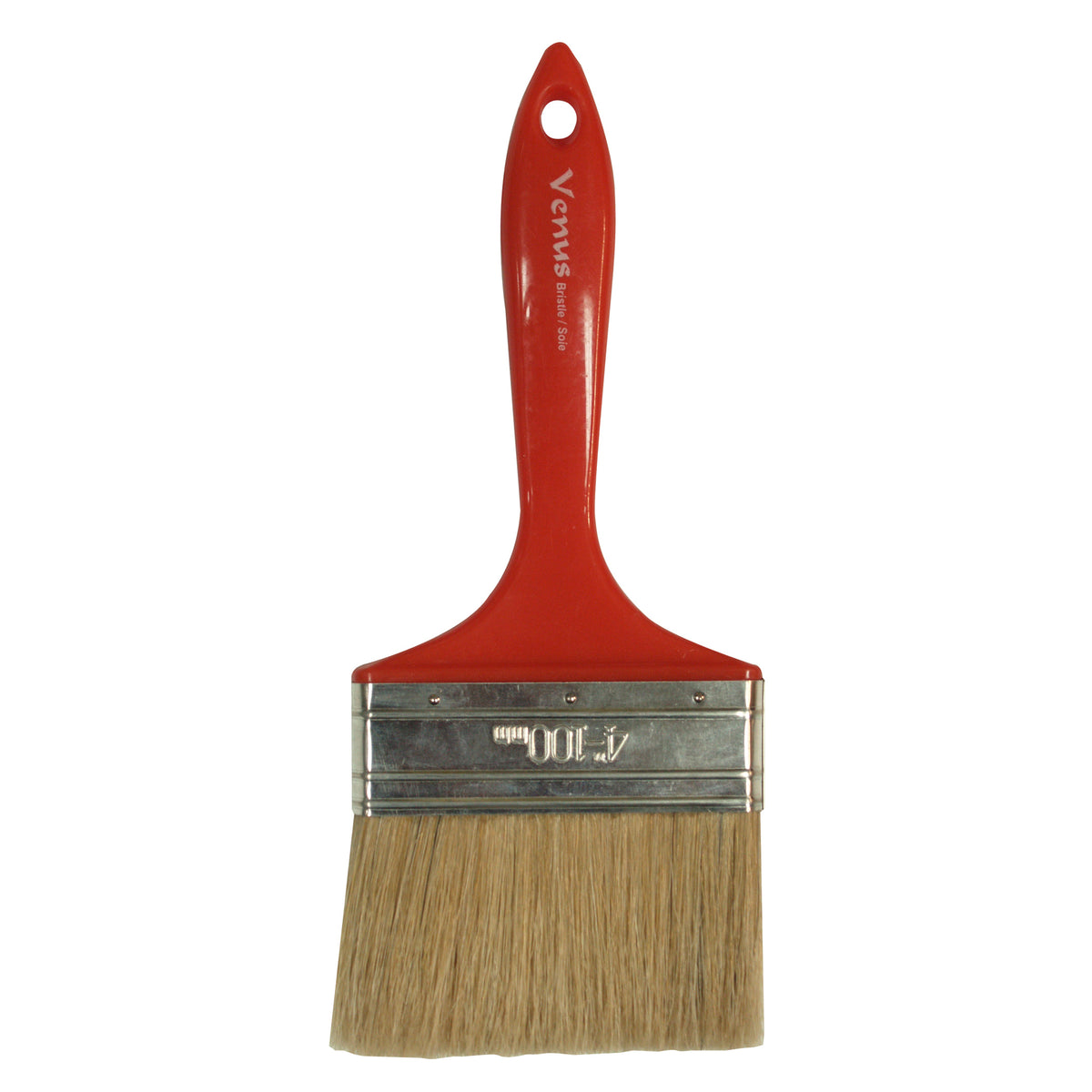 Pinceau droit de 4 po, série Venus, soie blanche, manche en plastique rouge