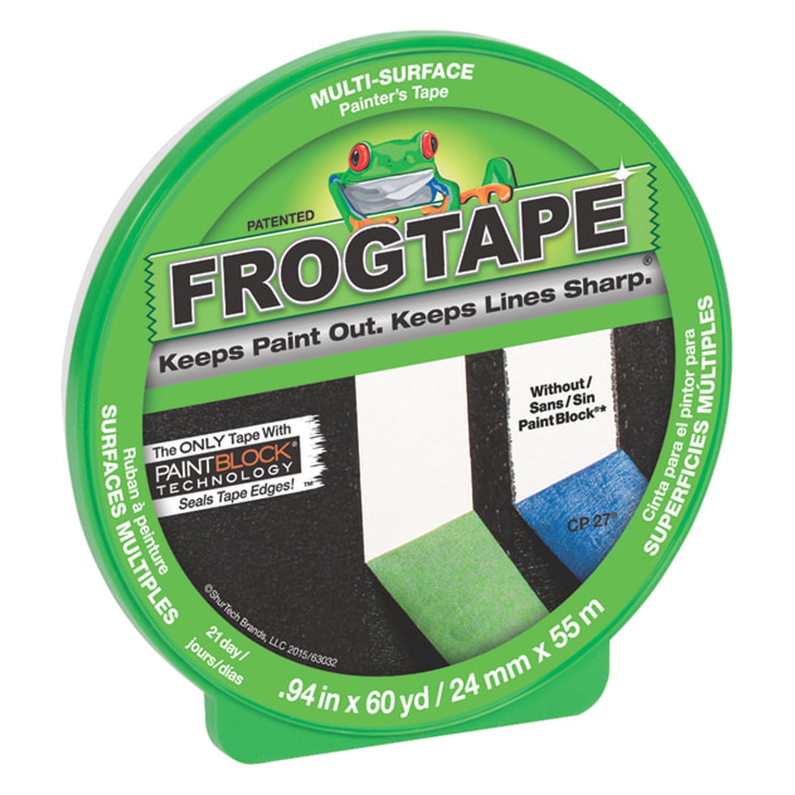 Ruban de peintre multi-surfaces de qualité supérieure FrogTape vert, 24 mm x 55 m