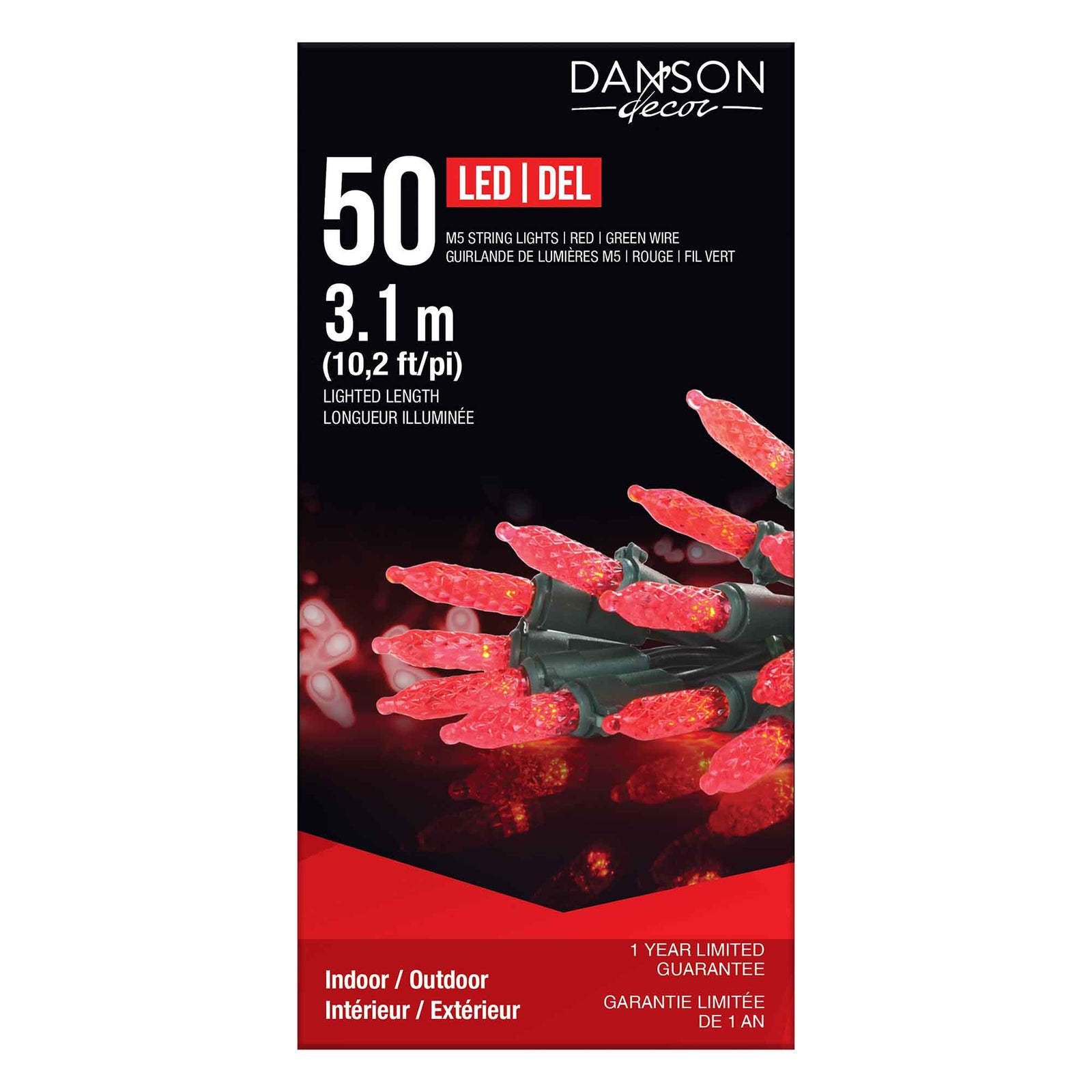 Guirlande de 50 lumières M5 DEL de 10,2' (3,1 m), rouge 