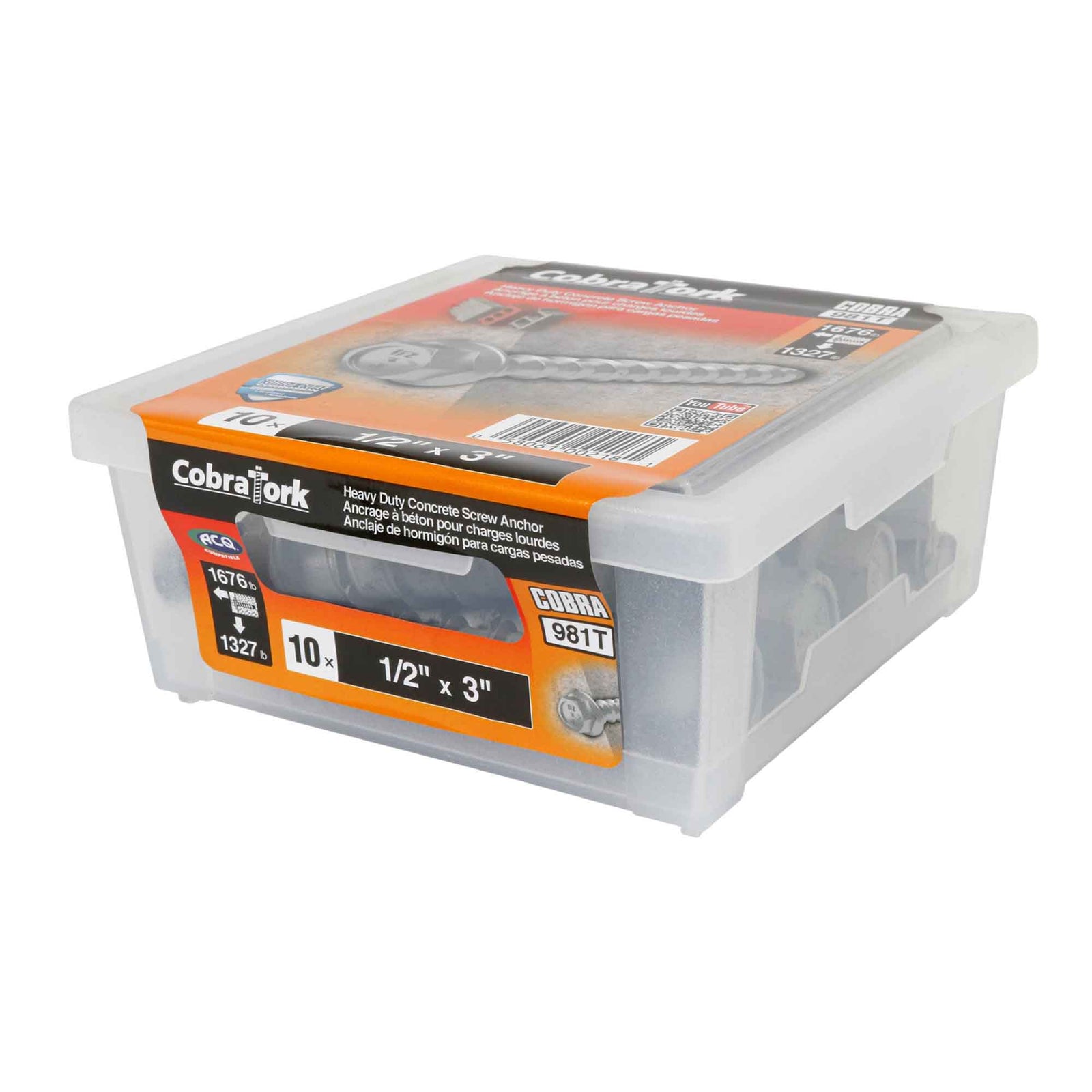 Vis d’ancrage plaqué zinc pour béton Cobra Tork, 1/2" x 3" (10 unités)