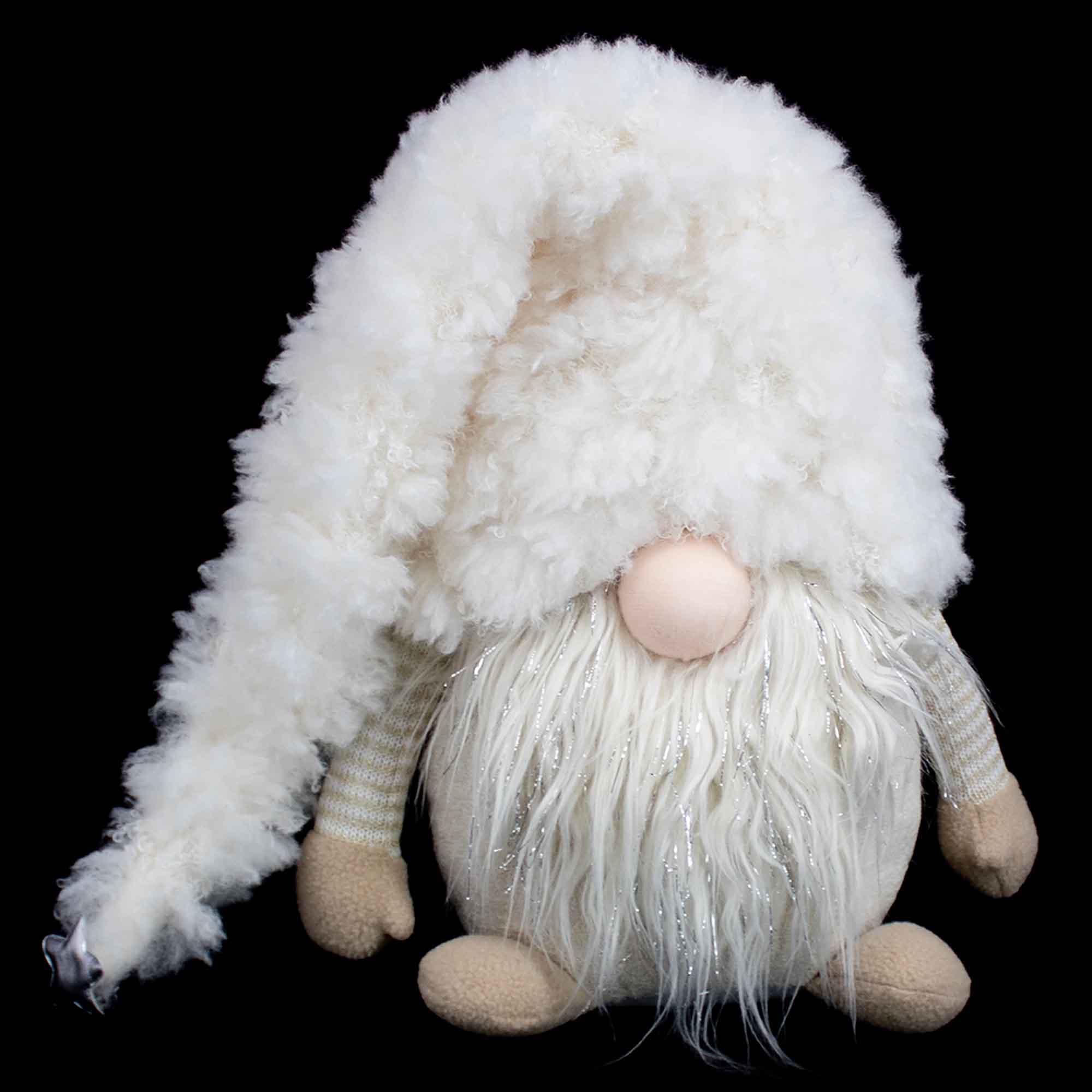 Petit gnome en tissu beige avec tuque de fourrure, 26"