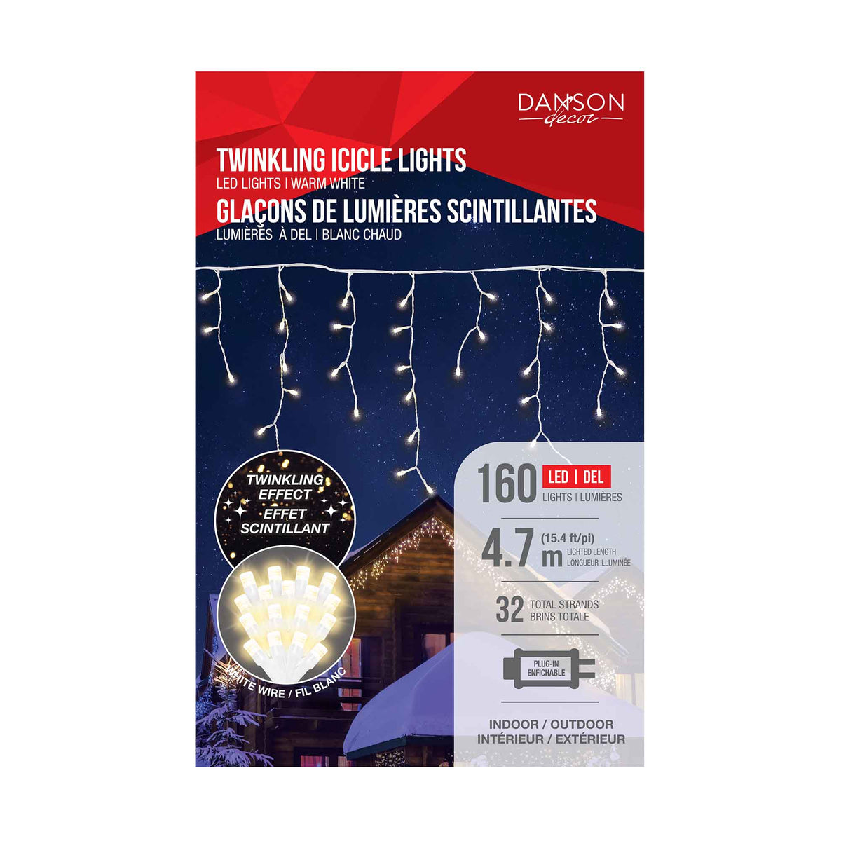 Guirlande scintillante et lumineuse de glaçons en cascade de 15,4' (4,7 m), blanc chaud