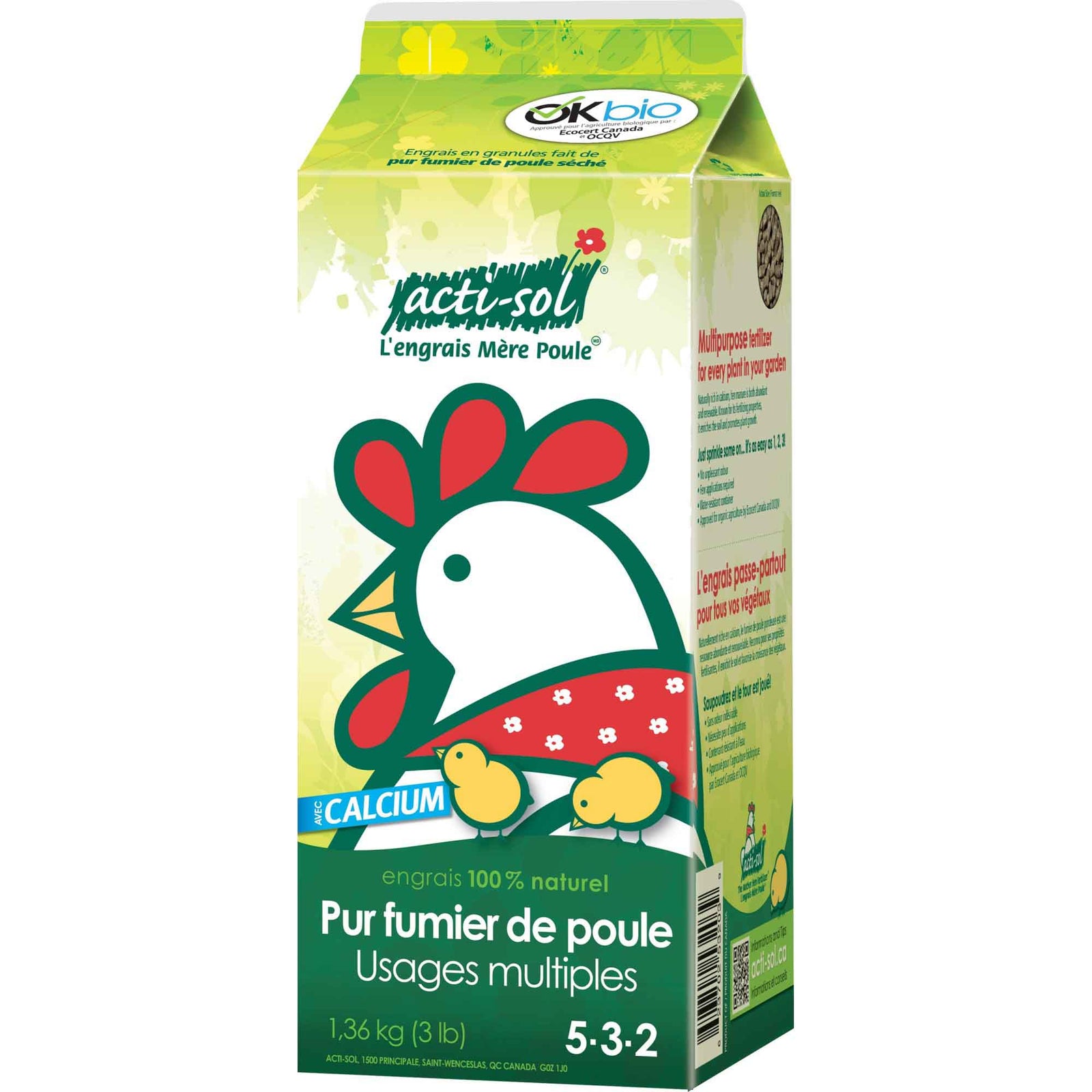 Engrais Mère Poule de pur fumier de poule séché et granulé 5-3-2,1,36 kg