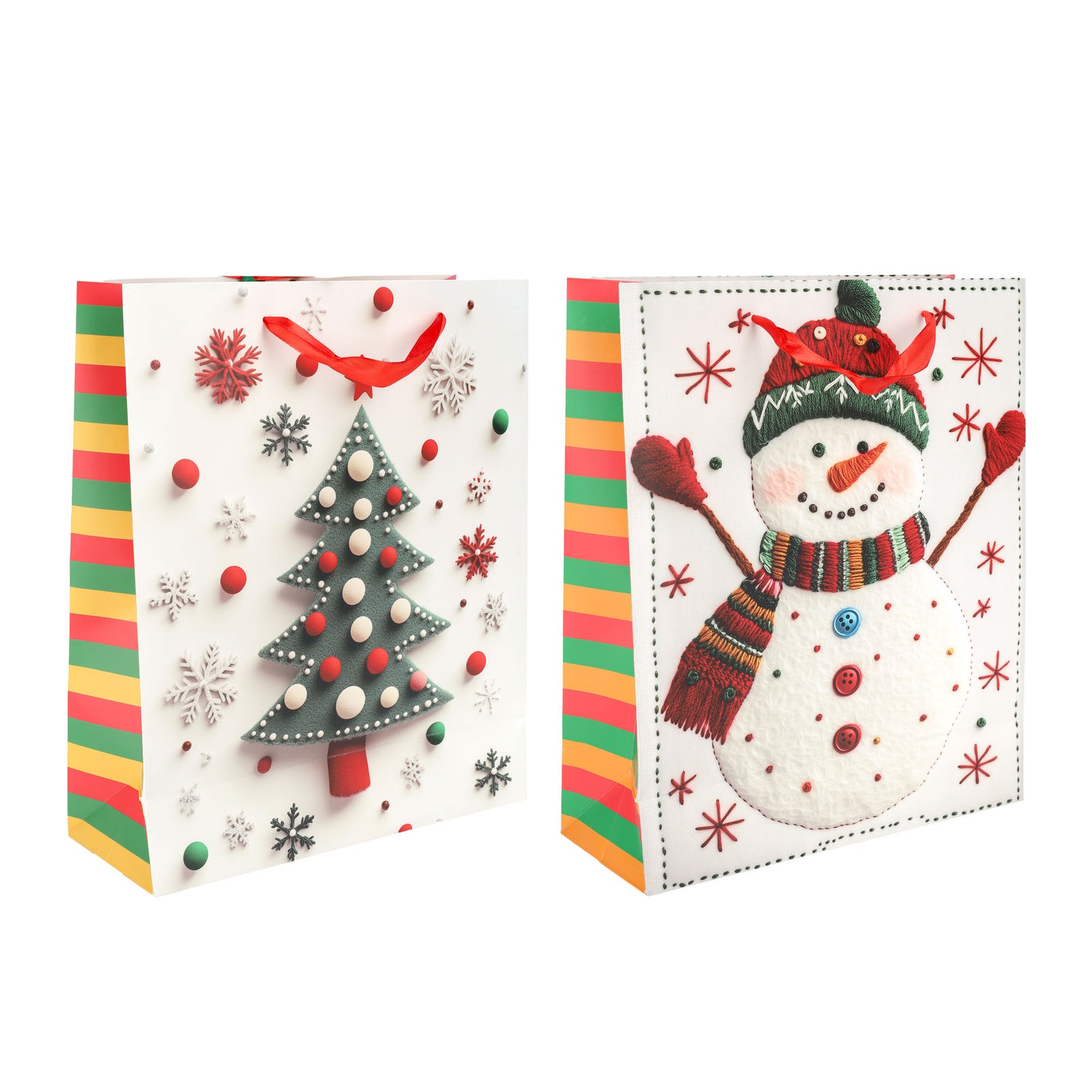 Sac cadeau de Noël avec illustration de bonhomme de neige ou de sapin, T-grand (choix entre 2 modèles)