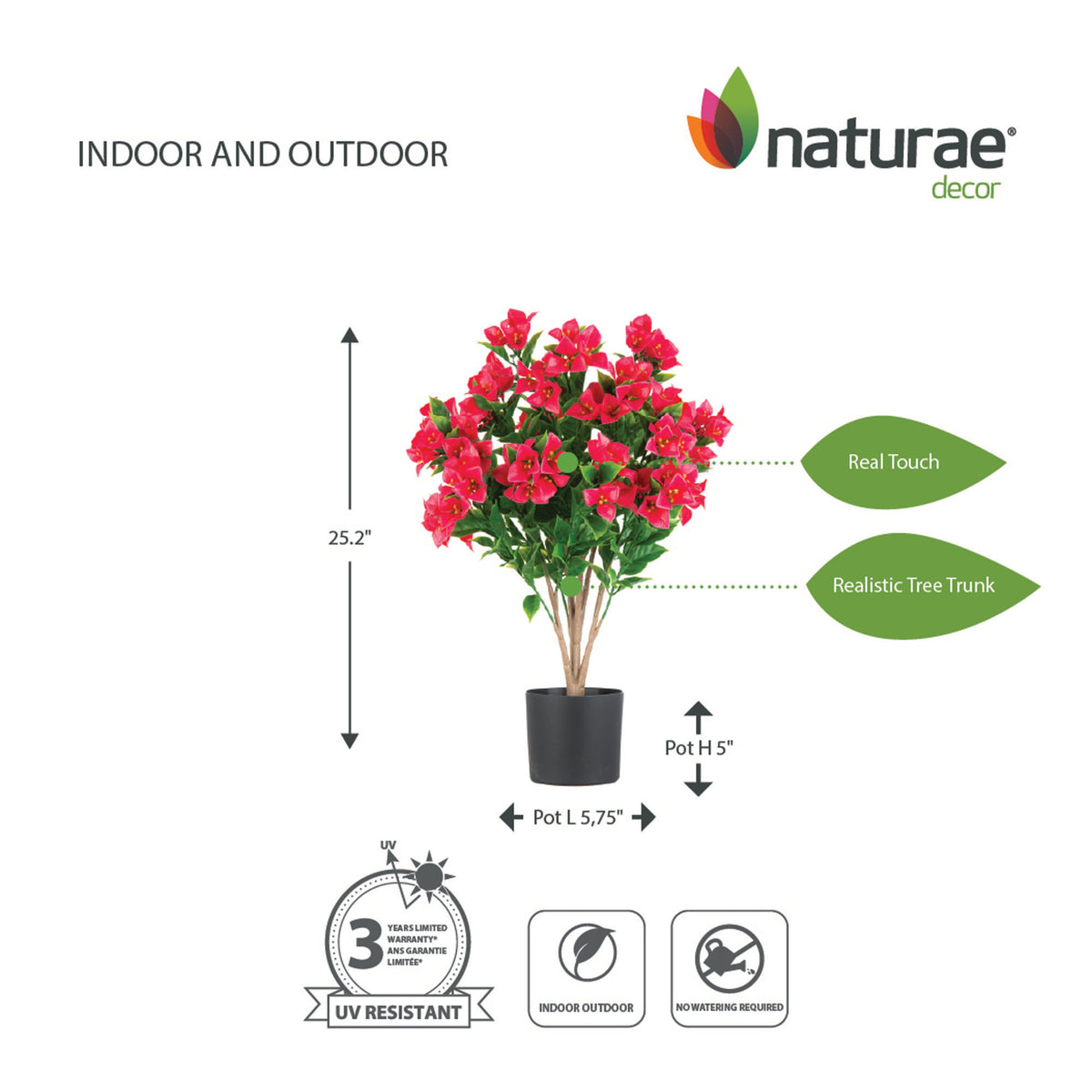 Arbre de bougainvillier fuchsia artificiel, 25,2"