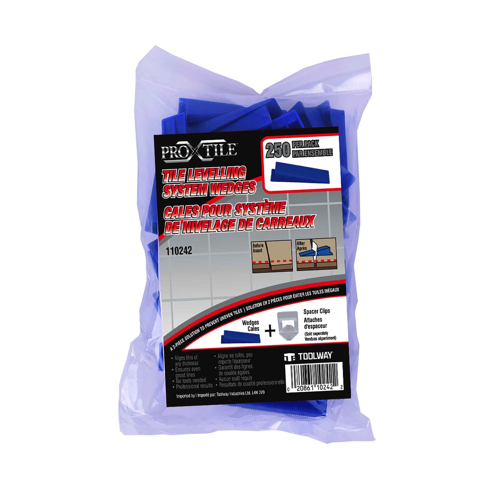 Cales pour système de nivelage de carreaux, 250 unités