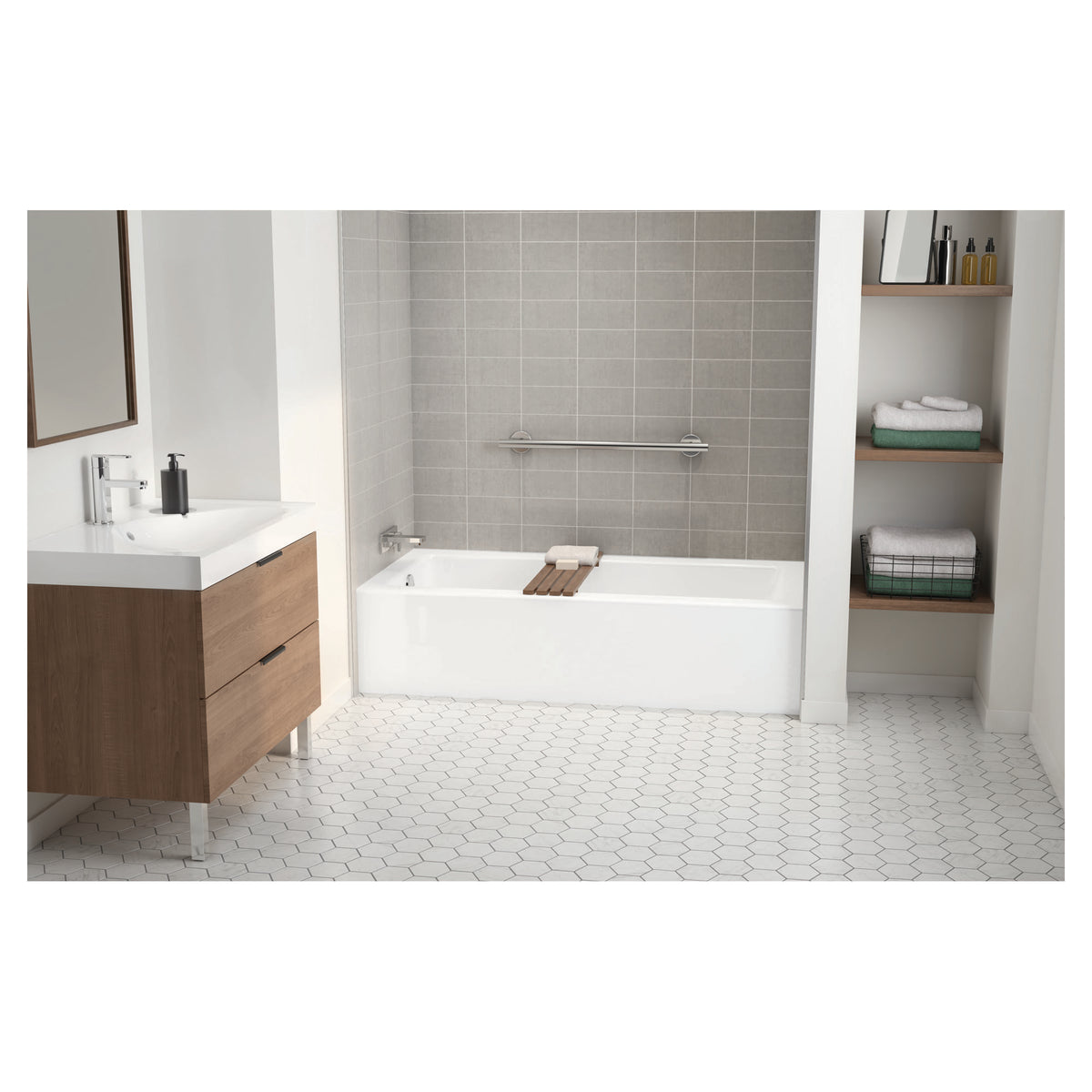 Baignoire rectangulaire à encastrer avec jupe basse AFR et drain à gauche, 60'' x 30'' x 17''