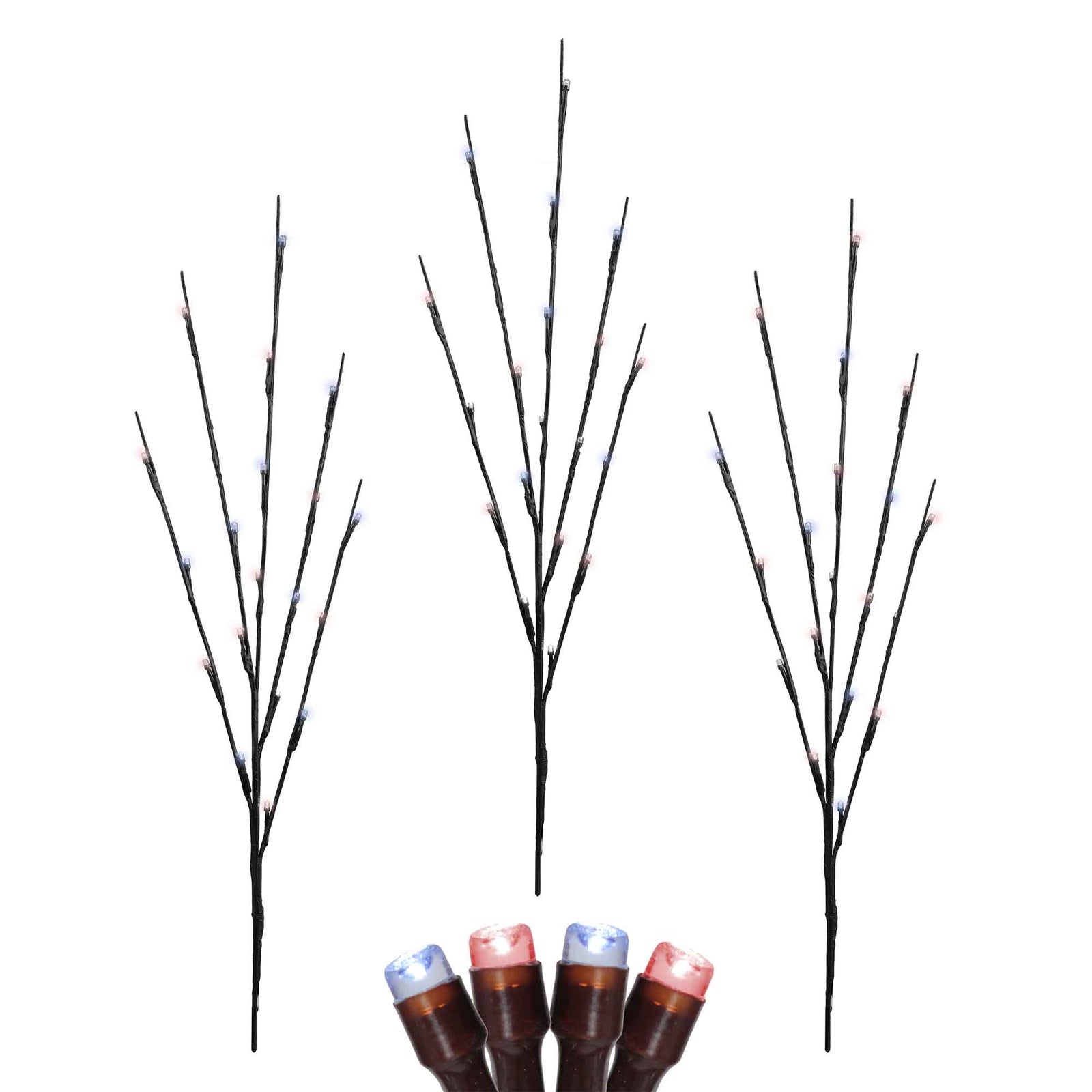 Ensemble de 3 piquets illuminés par 60 lumières DEL de 30" (2,5'), blanc pur et rouge 