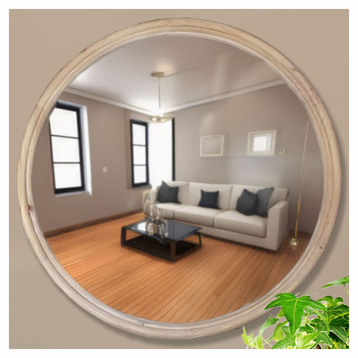 Miroir rond avec cadre en bois, 30" x 1-1/4"