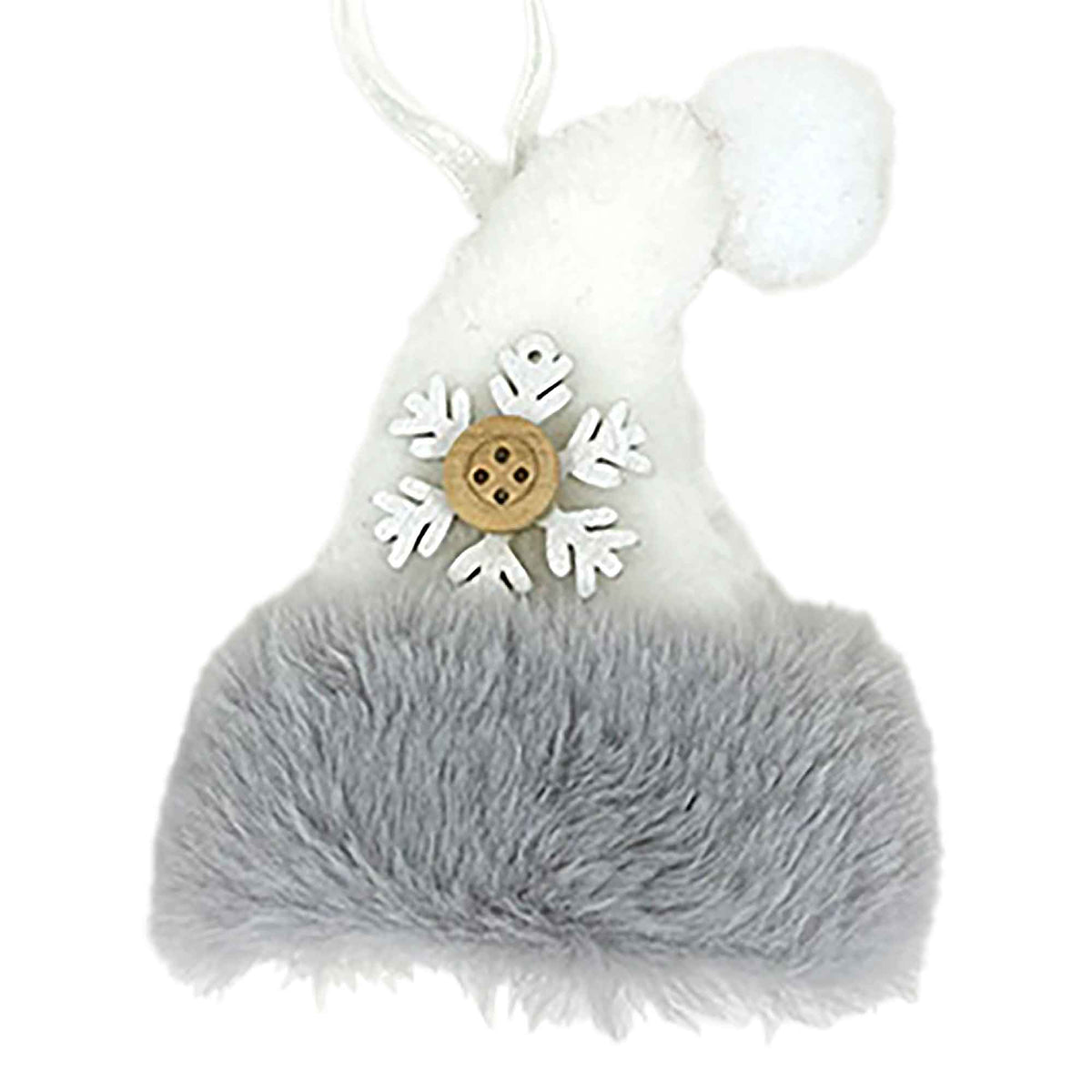 Décoration de chapeau en tissu blanc avec fausse fourrure grise à suspendre, 4&quot;