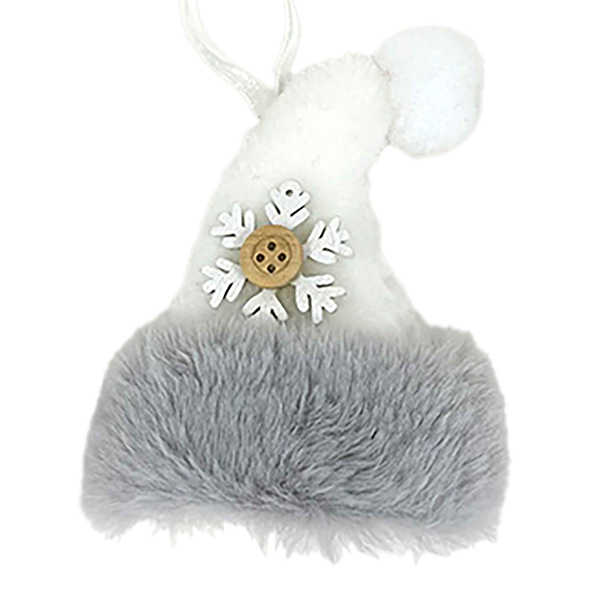 Décoration de chapeau en tissu blanc avec fausse fourrure grise à suspendre, 4"