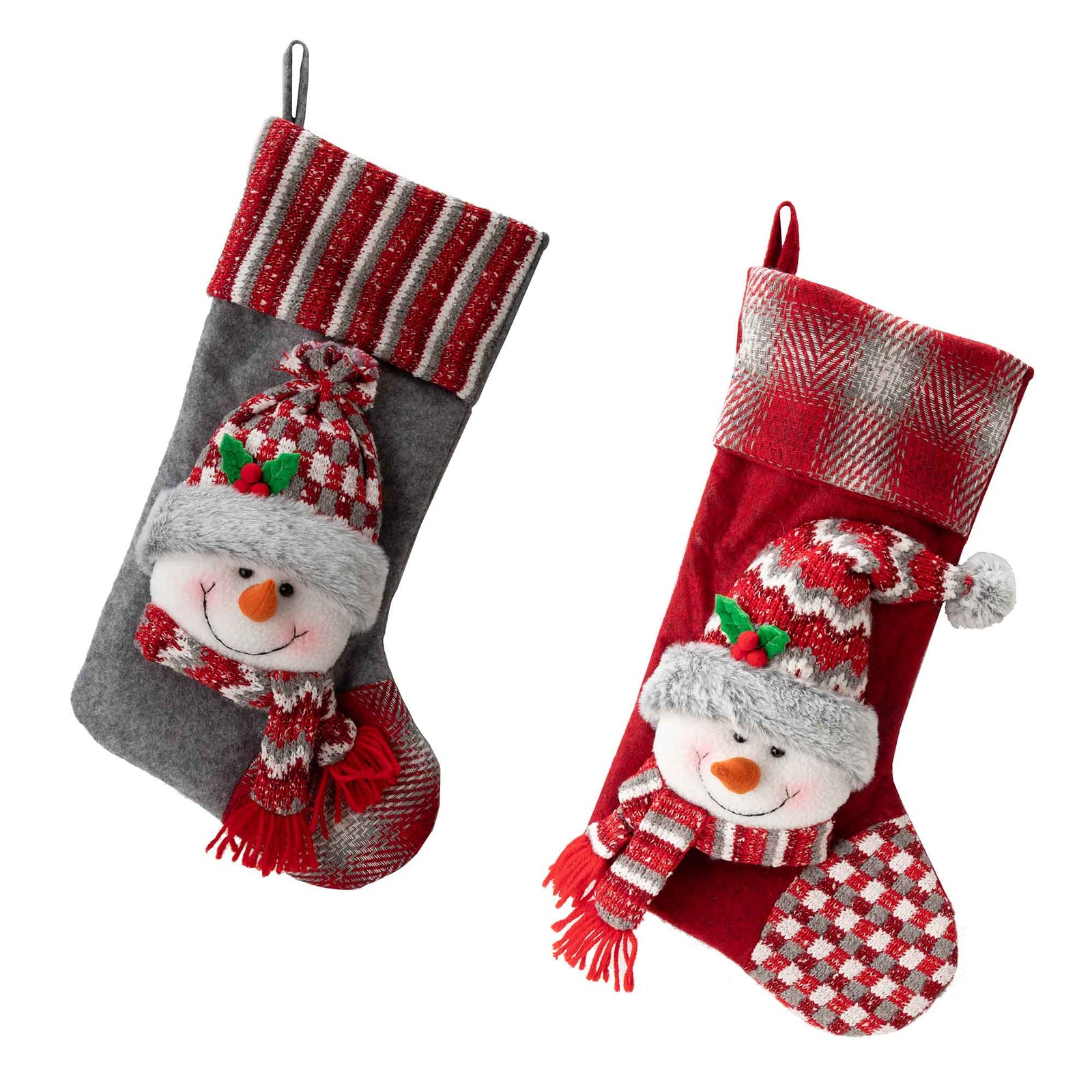 Bas de Noël en peluche avec bonhomme de neige, 47 cm (choix entre 2 modèles)